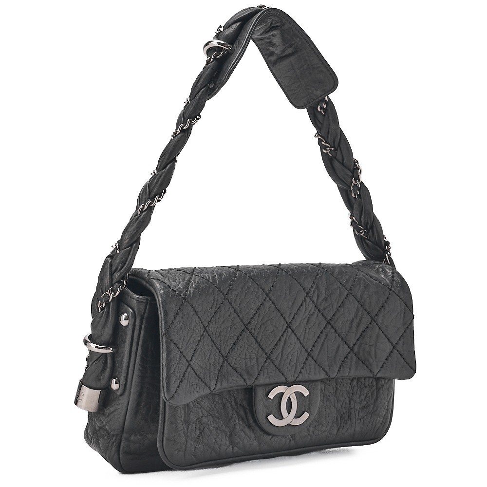 Calfskin Matelassé Single Handbag, Black, Silver Hardware, Series 11 — view 3