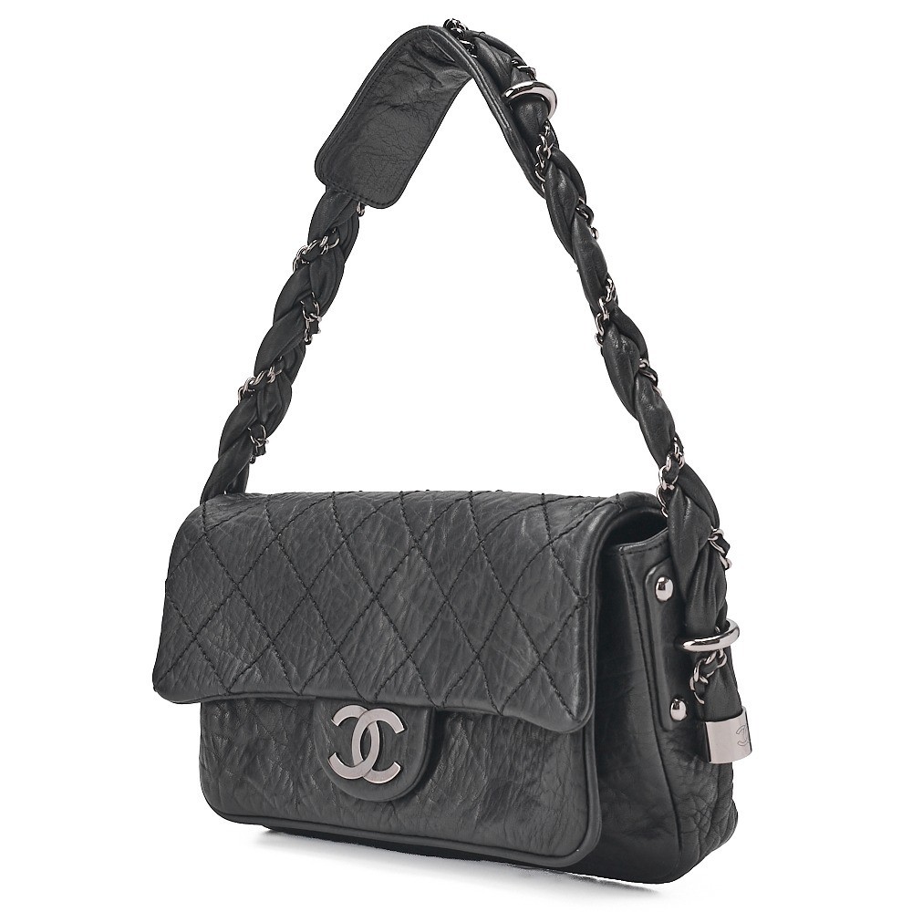 Calfskin Matelassé Single Handbag, Black, Silver Hardware, Series 11 — view 4