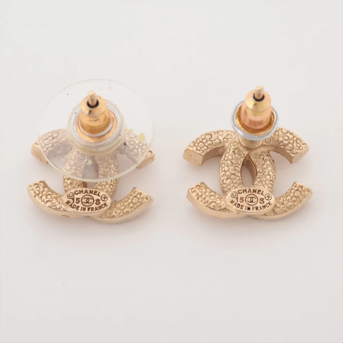 Coco Mark 15S Earrings (Pair) GP x Rhinestone Gold. Shows signs of wear: — view 2