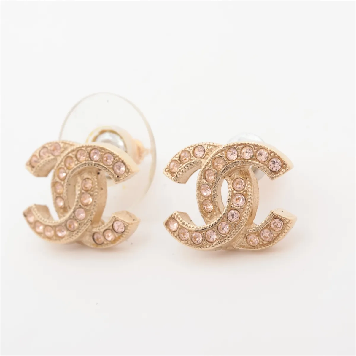 Coco Mark 15S Earrings (Pair) GP x Rhinestone Gold. Shows signs of wear: — view 3