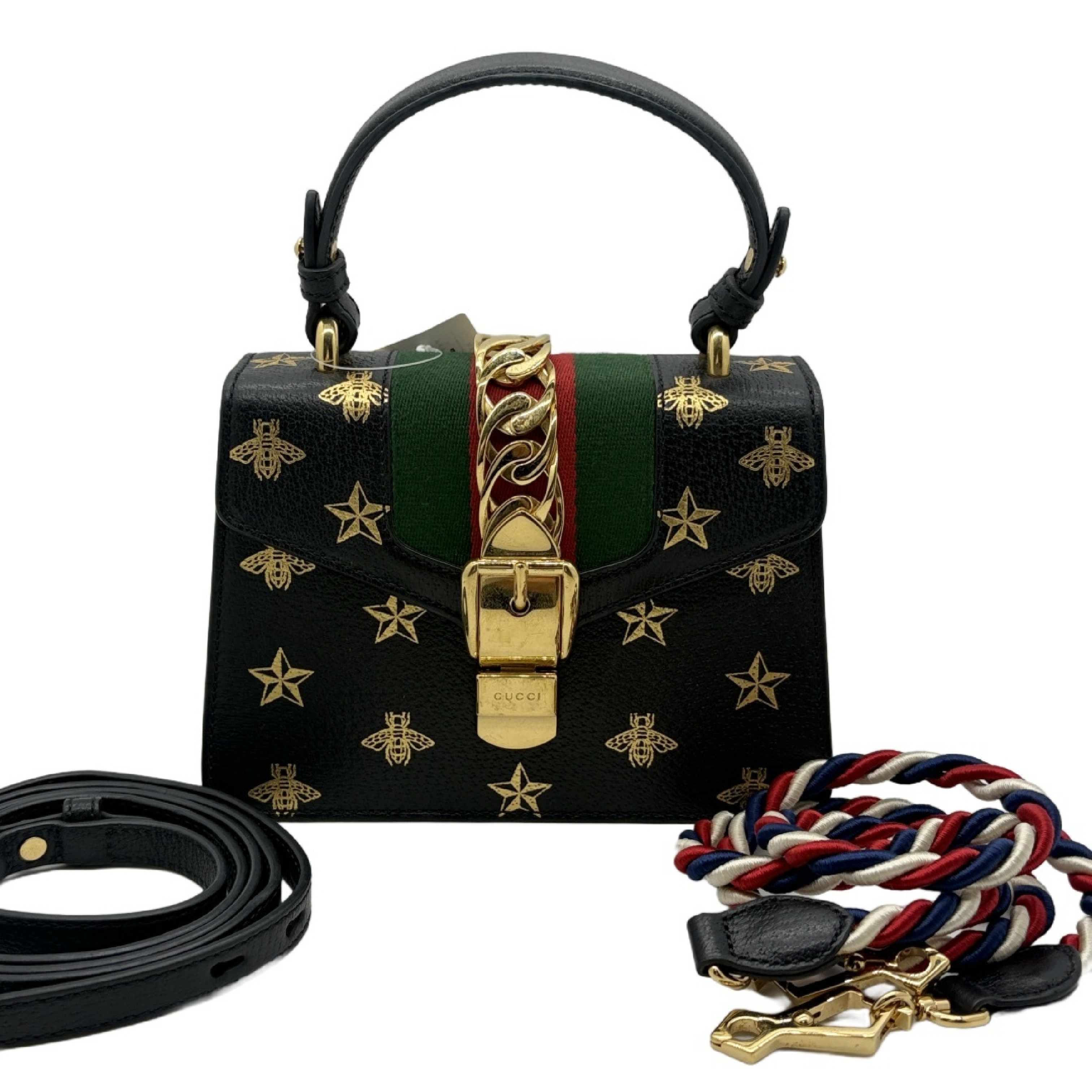 Sylvie Bee & Star Print Leather Top Handle Bag Handbag