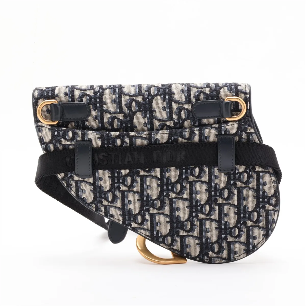 Oblique Saddle Canvas x Leather Body Bag, Navy — view 2