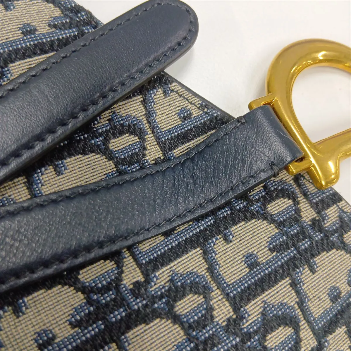 Oblique Saddle Canvas x Leather Body Bag, Navy — view 11