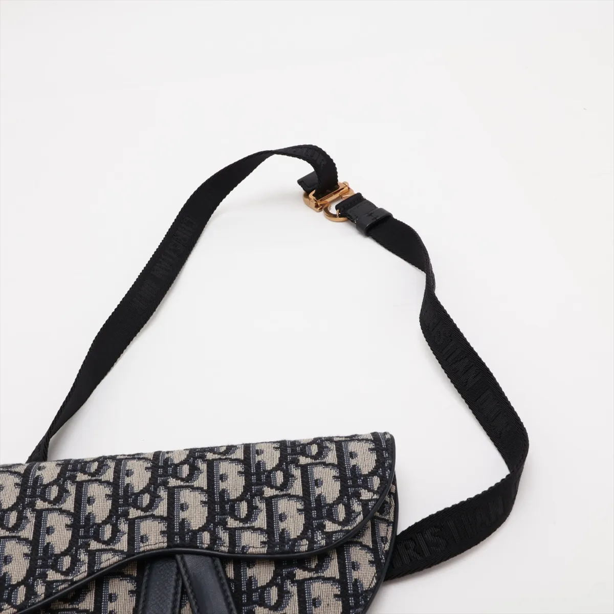Oblique Saddle Canvas x Leather Body Bag, Navy — view 5