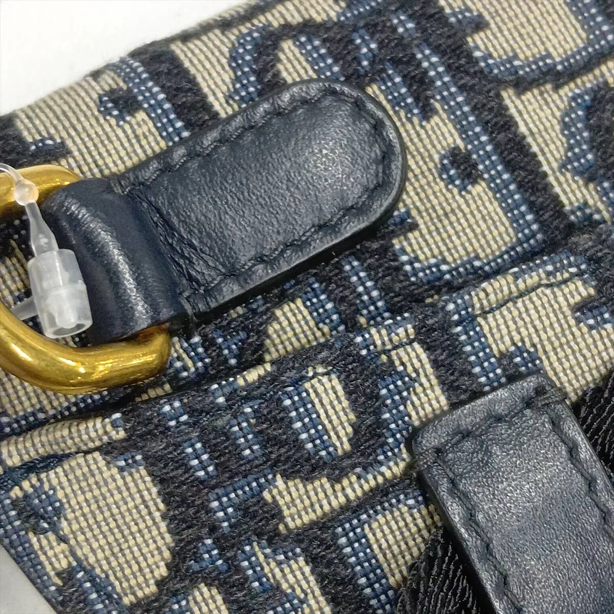 Oblique Saddle Canvas x Leather Body Bag, Navy — view 9
