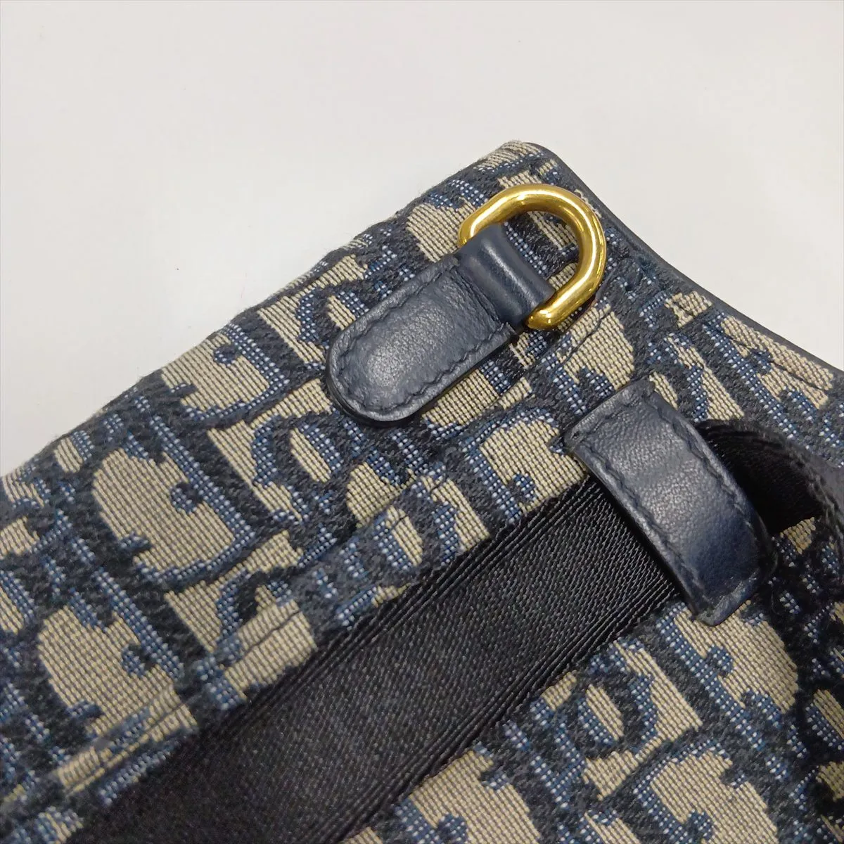 Oblique Saddle Canvas x Leather Body Bag, Navy — view 10