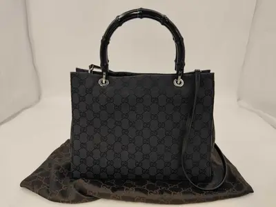 2-way handbag, GG canvas, bamboo.