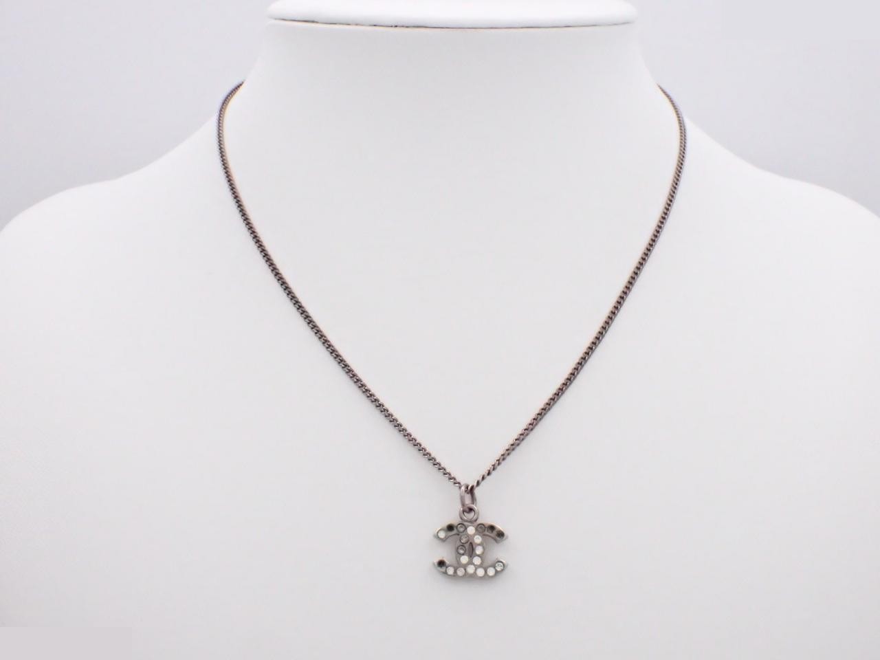 Necklace with Coco Mark design, rhinestones, silver, chain approximately 43cm — view 3