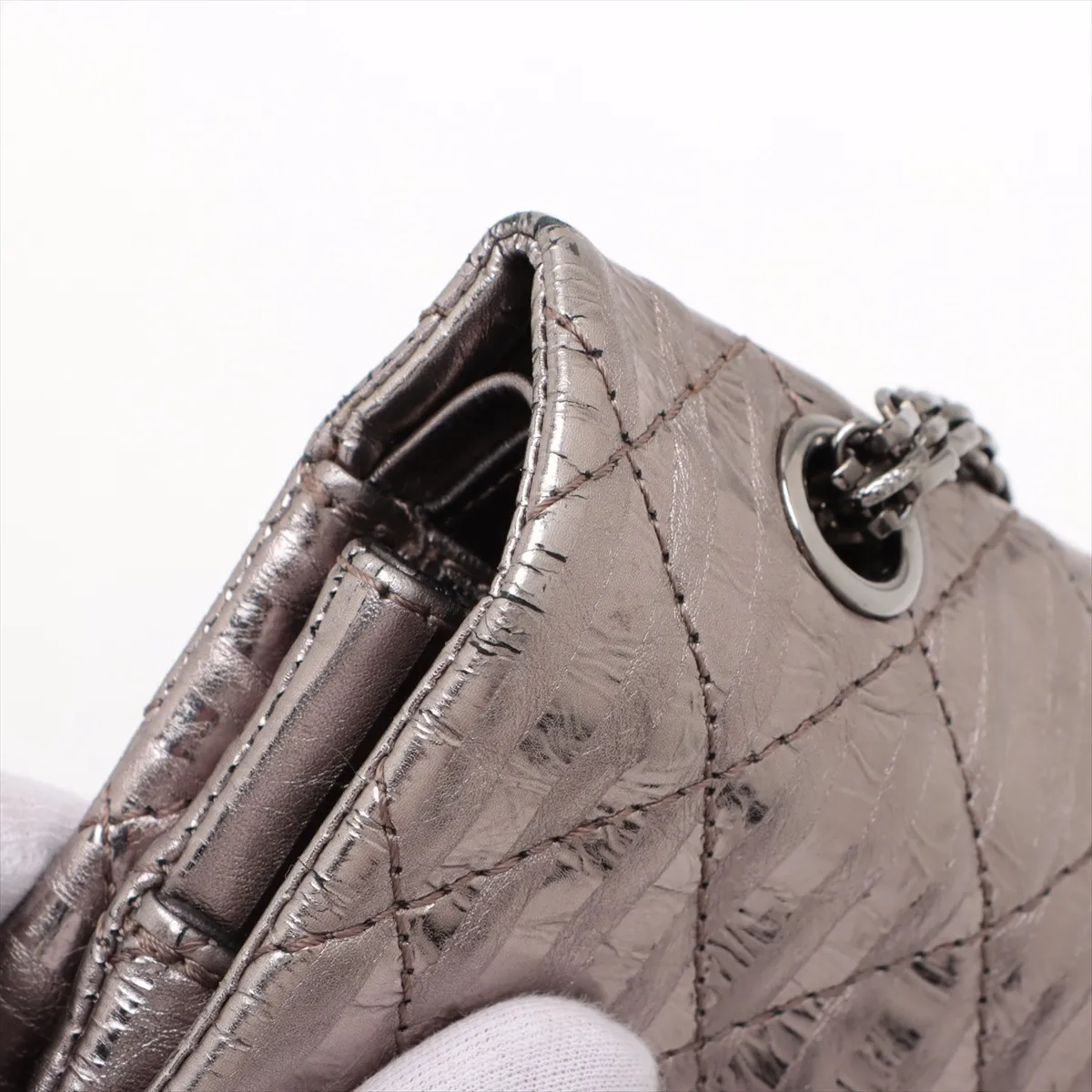 Matelassé 2.55 Maxi Vintage Calf Double Flap Double Chain Bag, Silver, Silver Hardware, 12282875, Serial Number 12-series, A37590 — view 15
