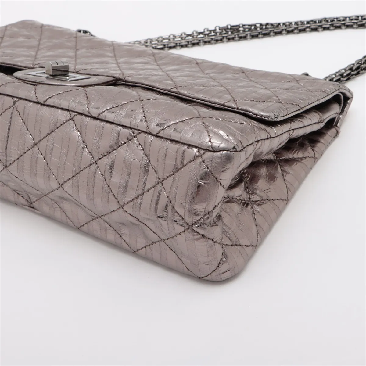 Matelassé 2.55 Maxi Vintage Calf Double Flap Double Chain Bag, Silver, Silver Hardware, 12282875, Serial Number 12-series, A37590 — view 3