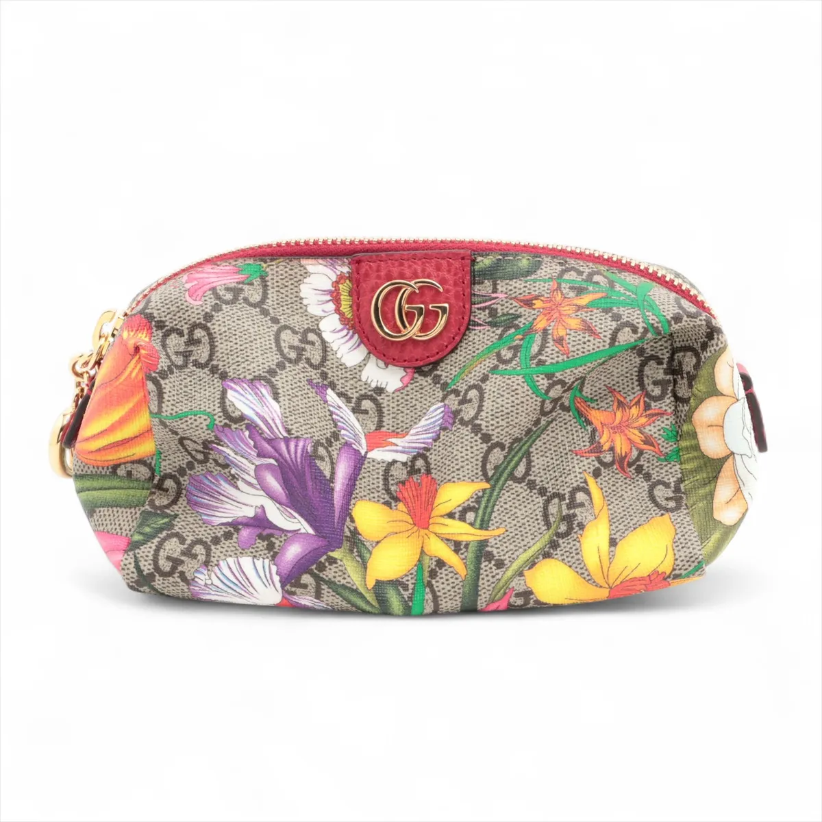 GG Flora 548394 PVC x Leather Pouch, Beige