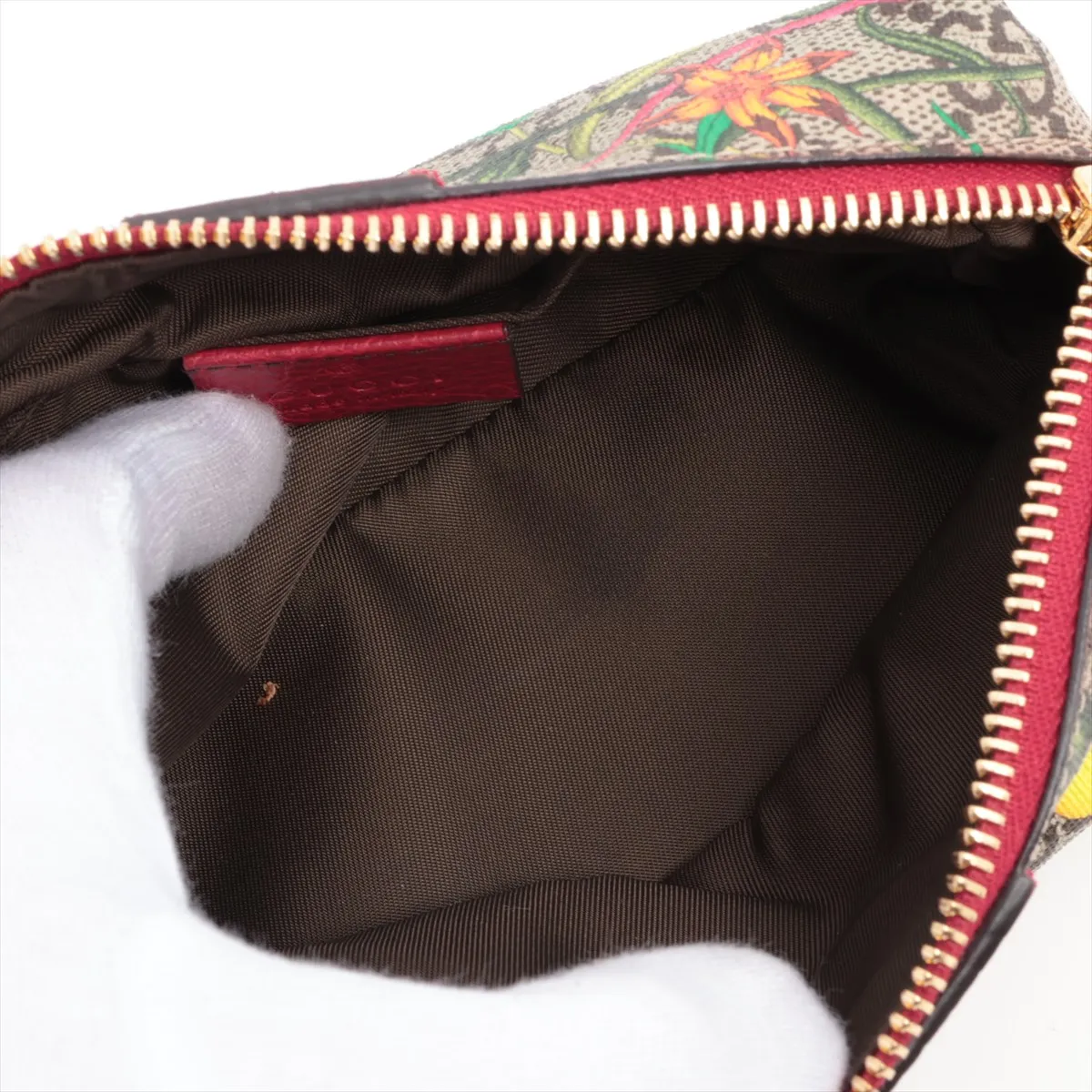 GG Flora 548394 PVC x Leather Pouch, Beige — view 3