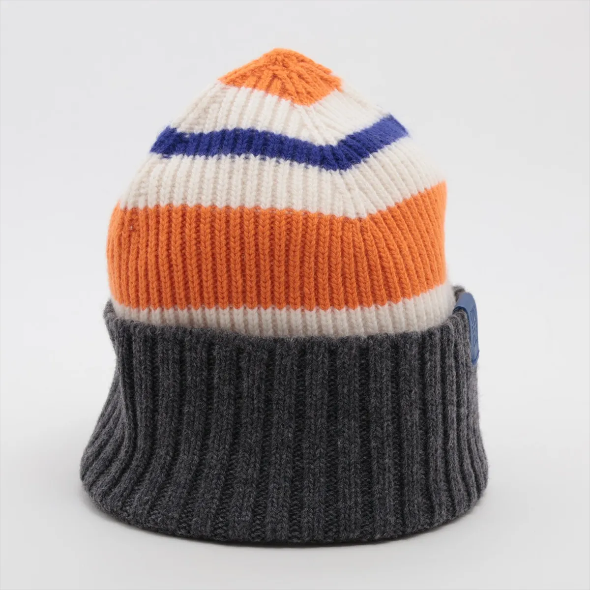Anagram knit cap, wool, gray x orange, some wear and pilling. — view 2