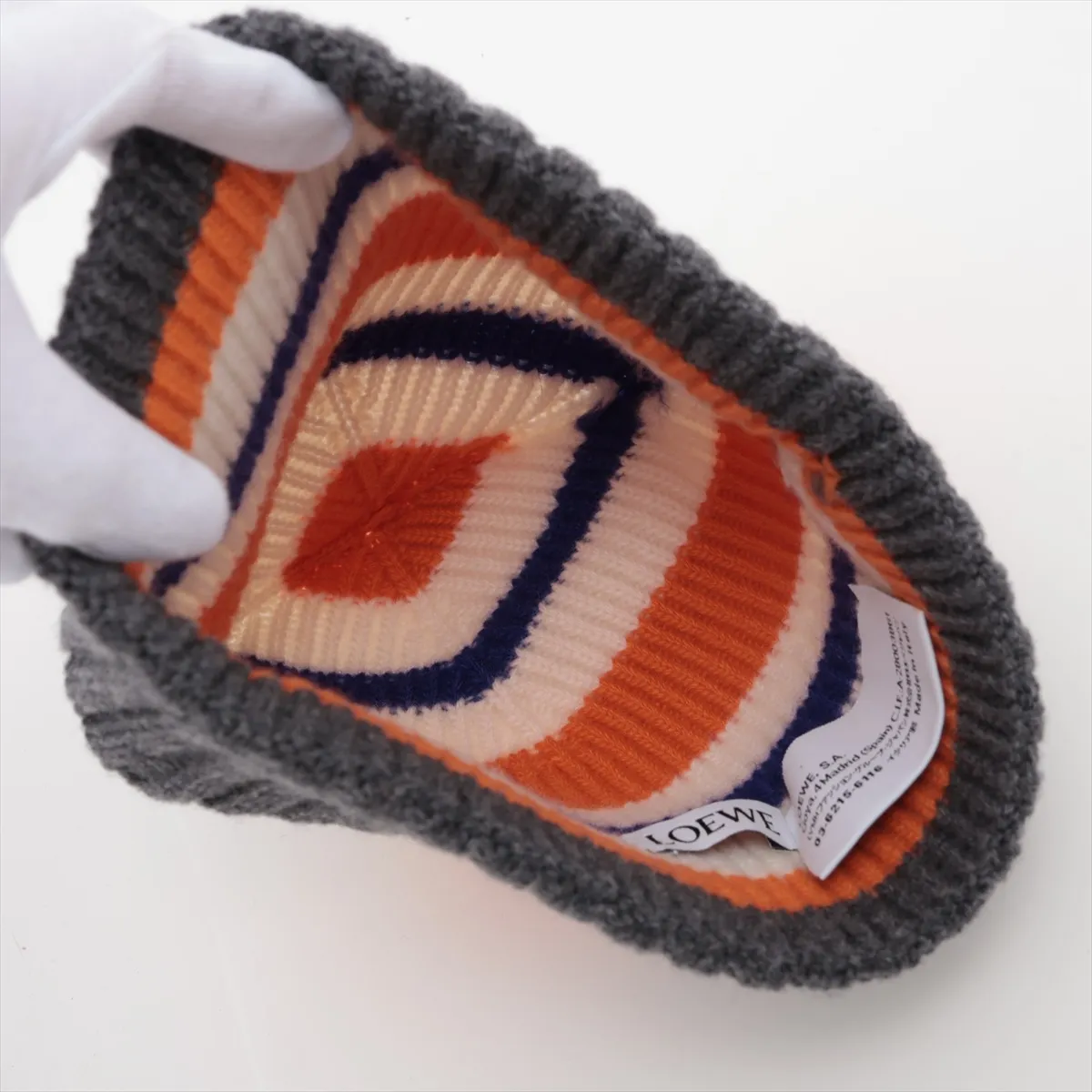 Anagram knit cap, wool, gray x orange, some wear and pilling. — view 4