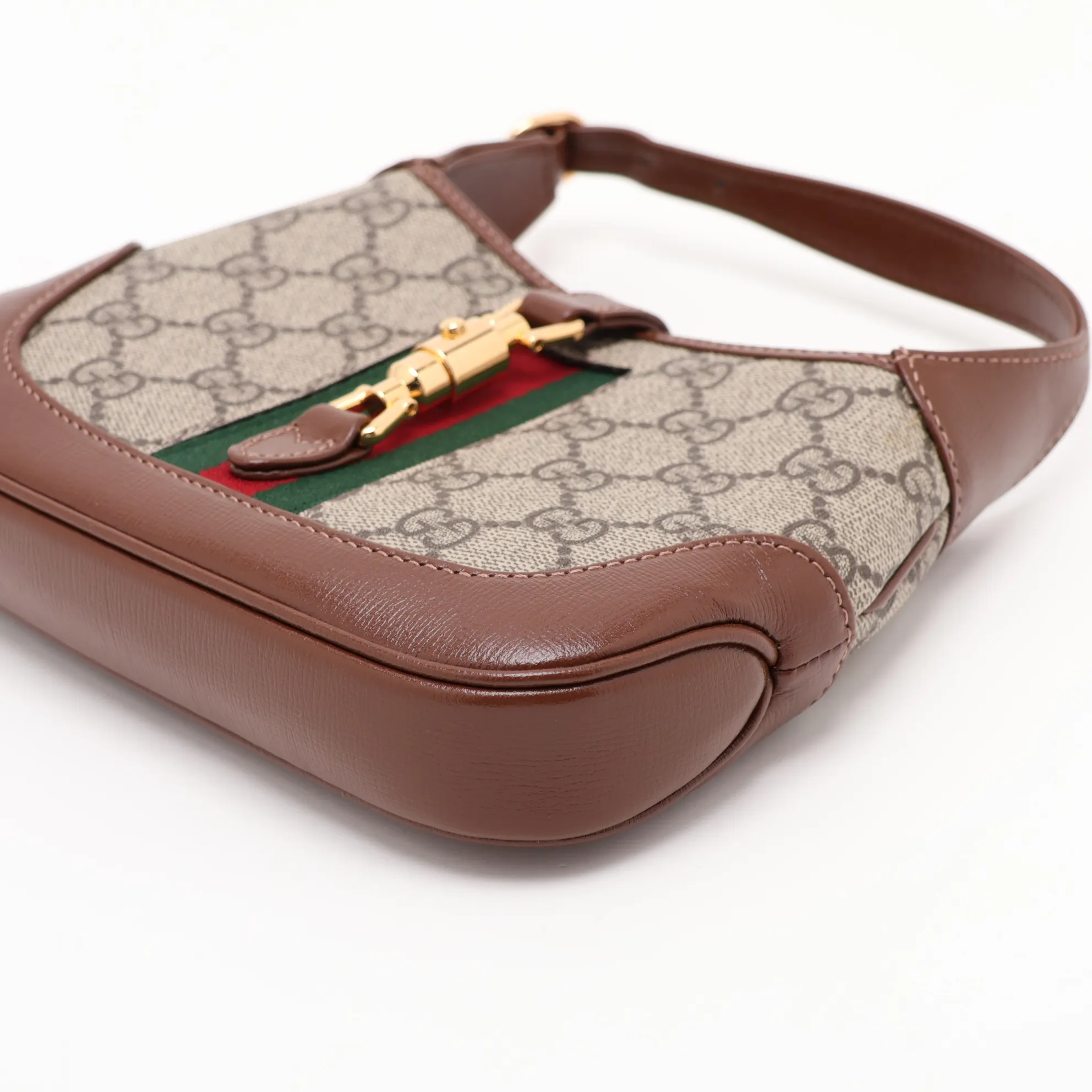 GG Supreme Jackie 1961 PVC x Leather Shoulder Bag, Beige x Brown, 637092 — view 3