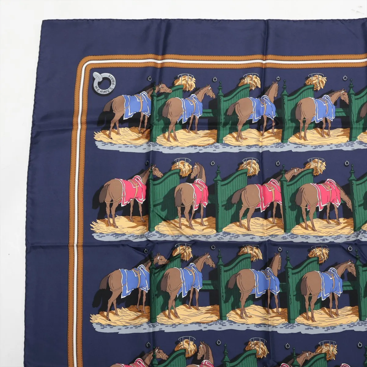 Carre 90 ECURIES Stable Scarf, Silk, Navy, with some wear, snags, and — view 2