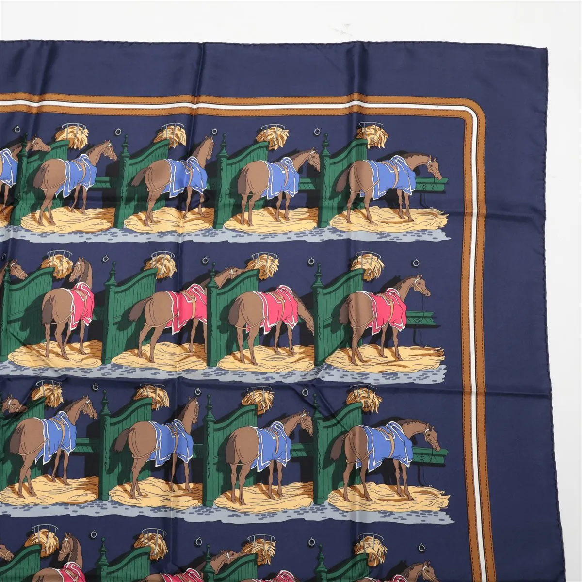 Carre 90 ECURIES Stable Scarf, Silk, Navy, with some wear, snags, and — view 3