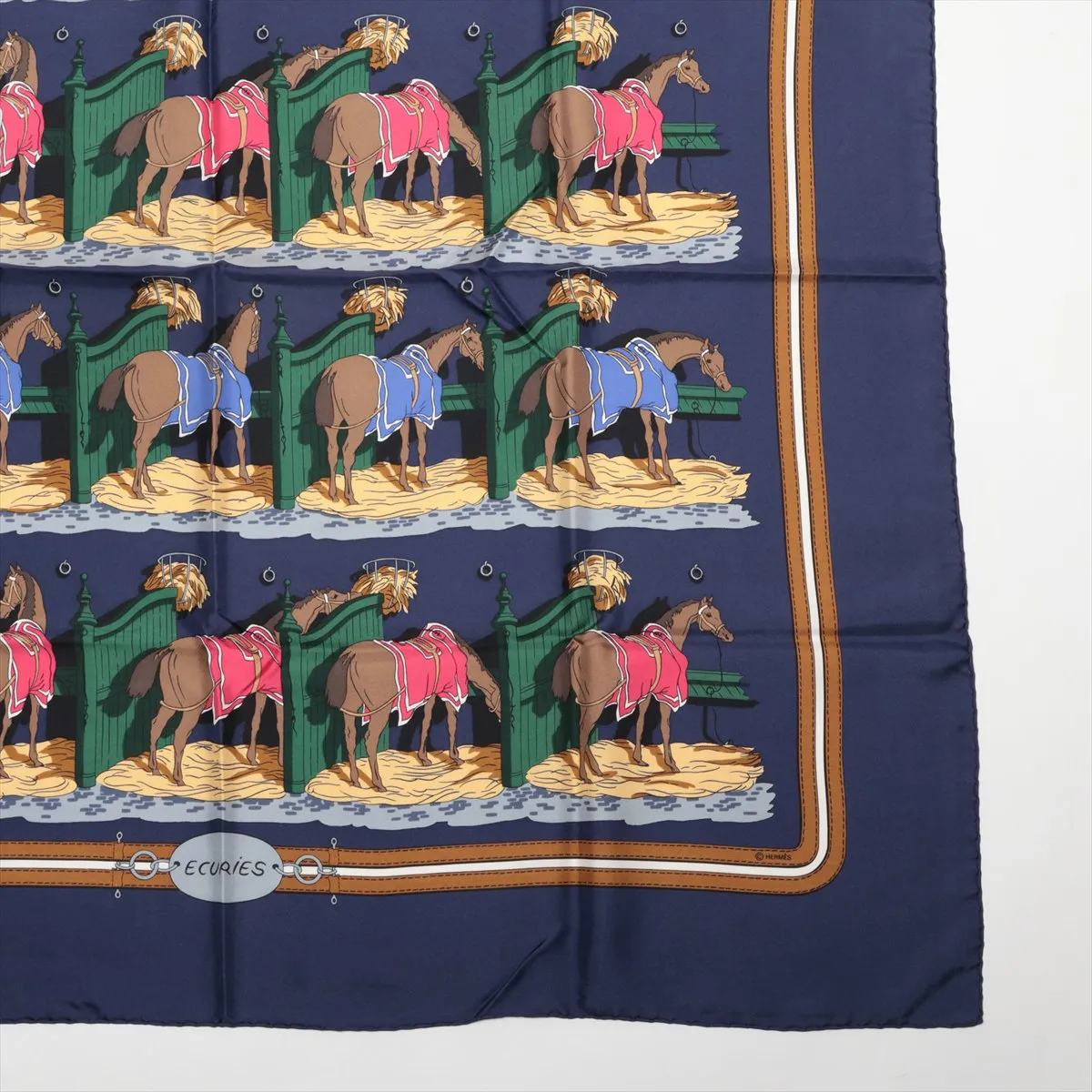 Carre 90 ECURIES Stable Scarf, Silk, Navy, with some wear, snags, and — view 4
