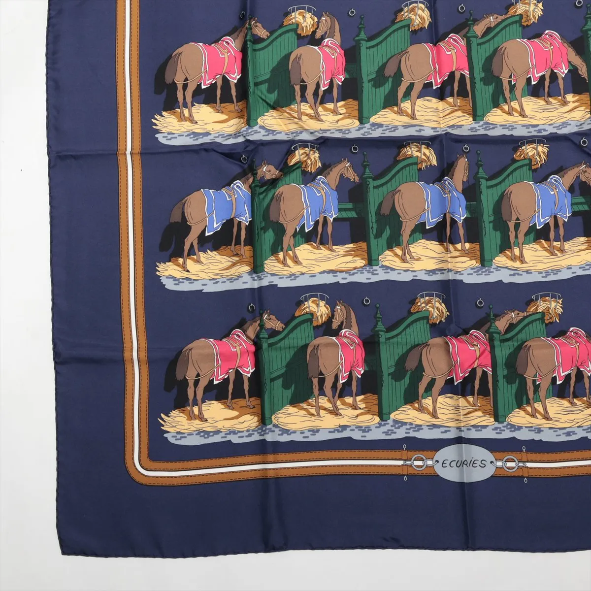 Carre 90 ECURIES Stable Scarf, Silk, Navy, with some wear, snags, and — view 5