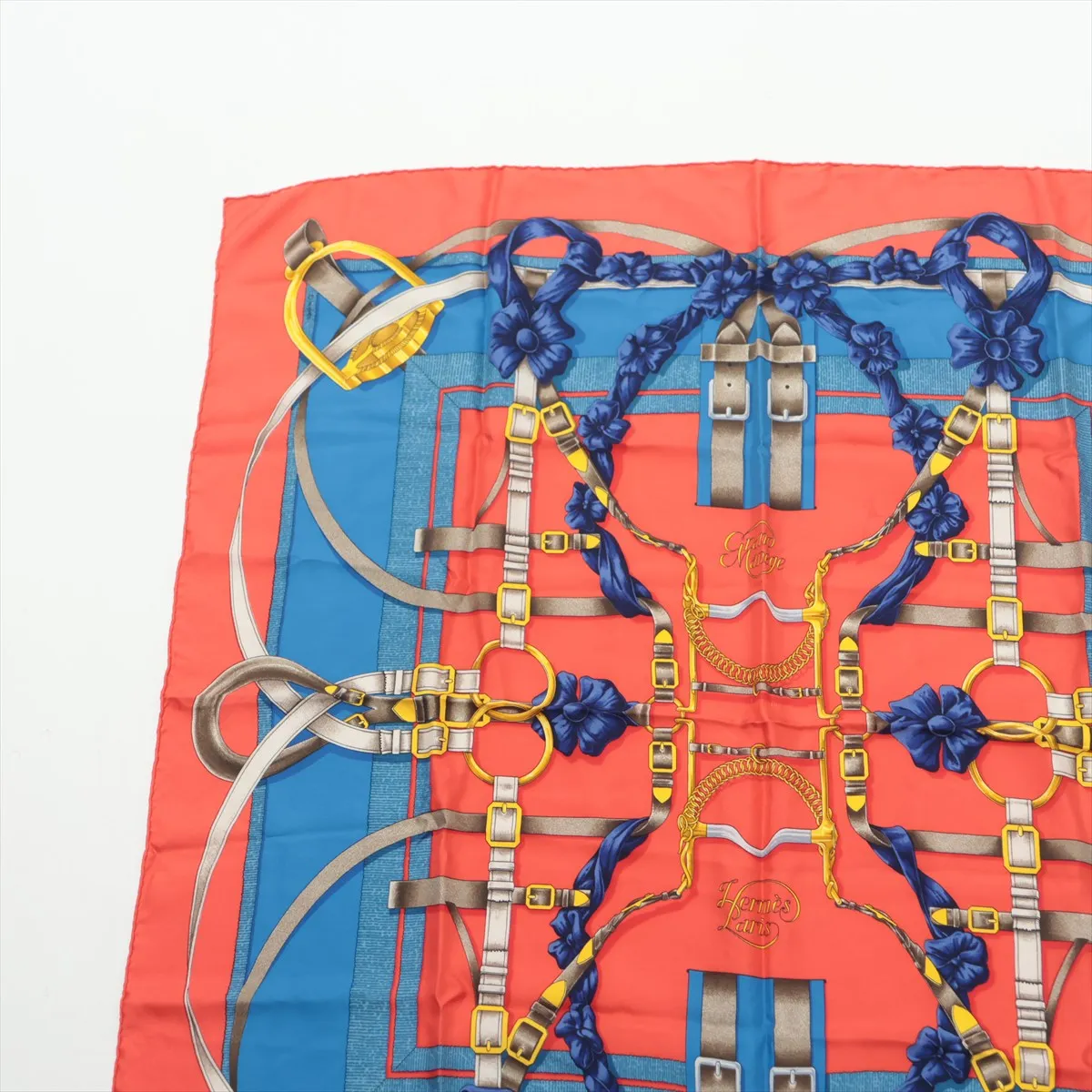 Carre 90 GRAND MANEGE (Grand Taming Technique) Scarf, Silk, Red x Blue. Shows wear, — view 2