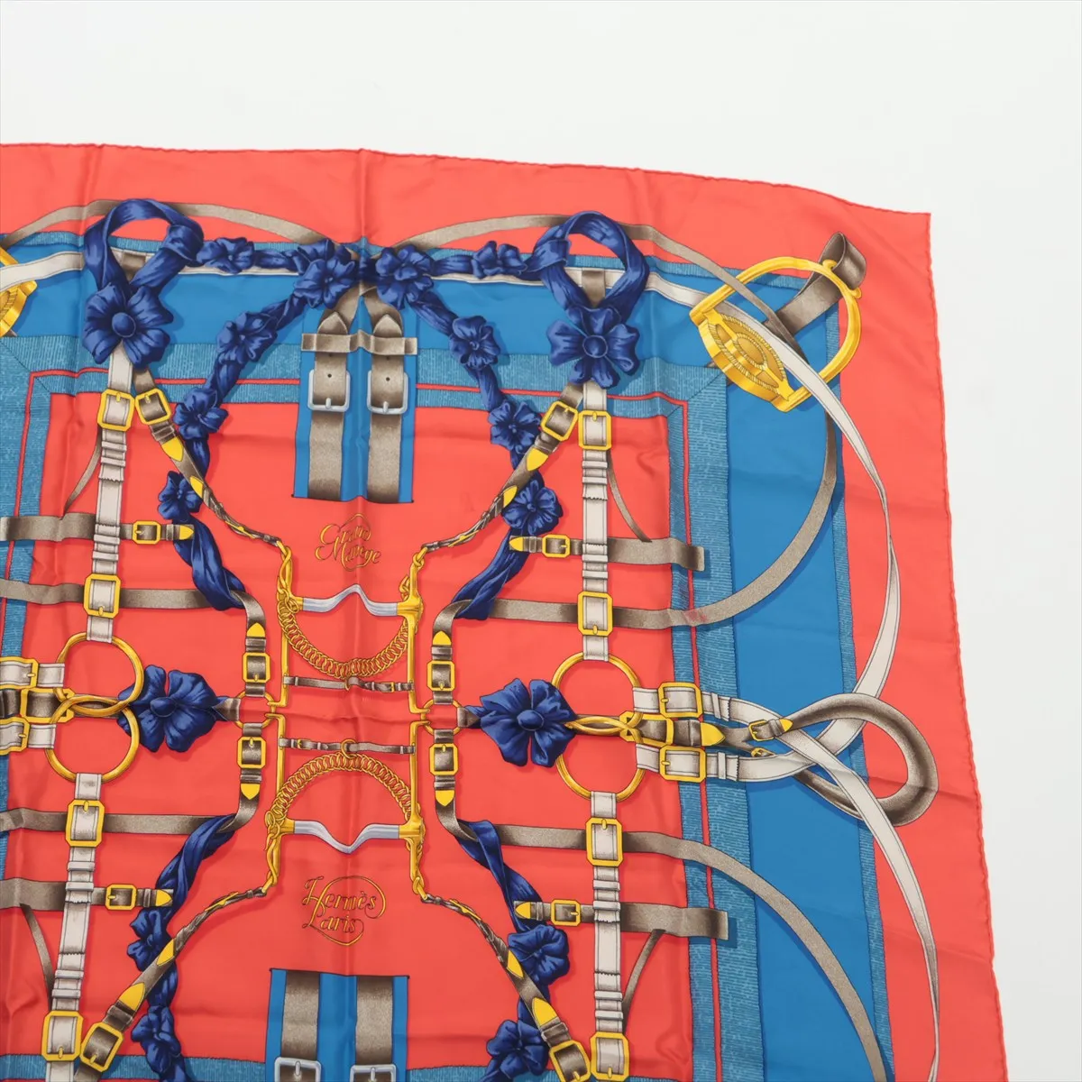 Carre 90 GRAND MANEGE (Grand Taming Technique) Scarf, Silk, Red x Blue. Shows wear, — view 3