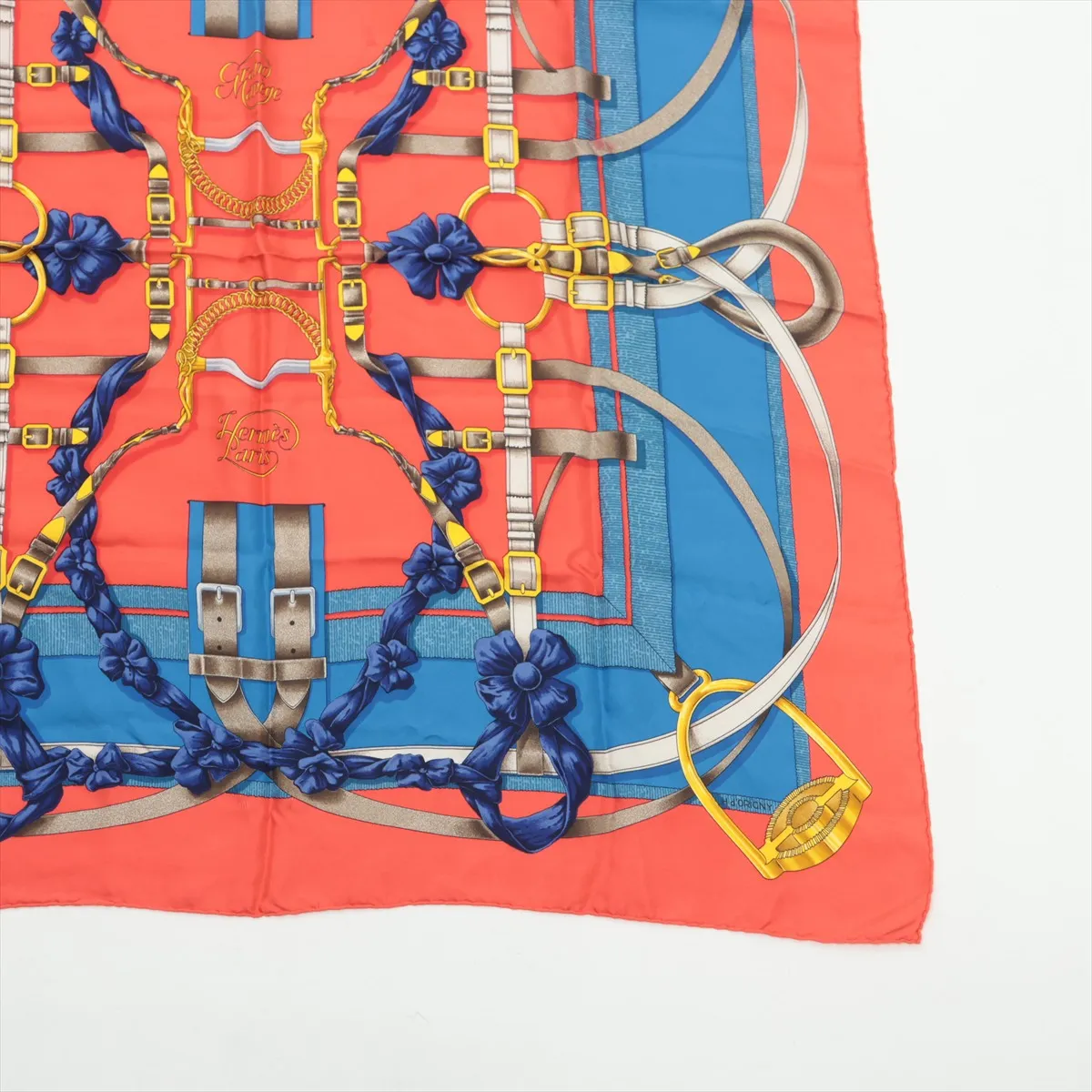 Carre 90 GRAND MANEGE (Grand Taming Technique) Scarf, Silk, Red x Blue. Shows wear, — view 4
