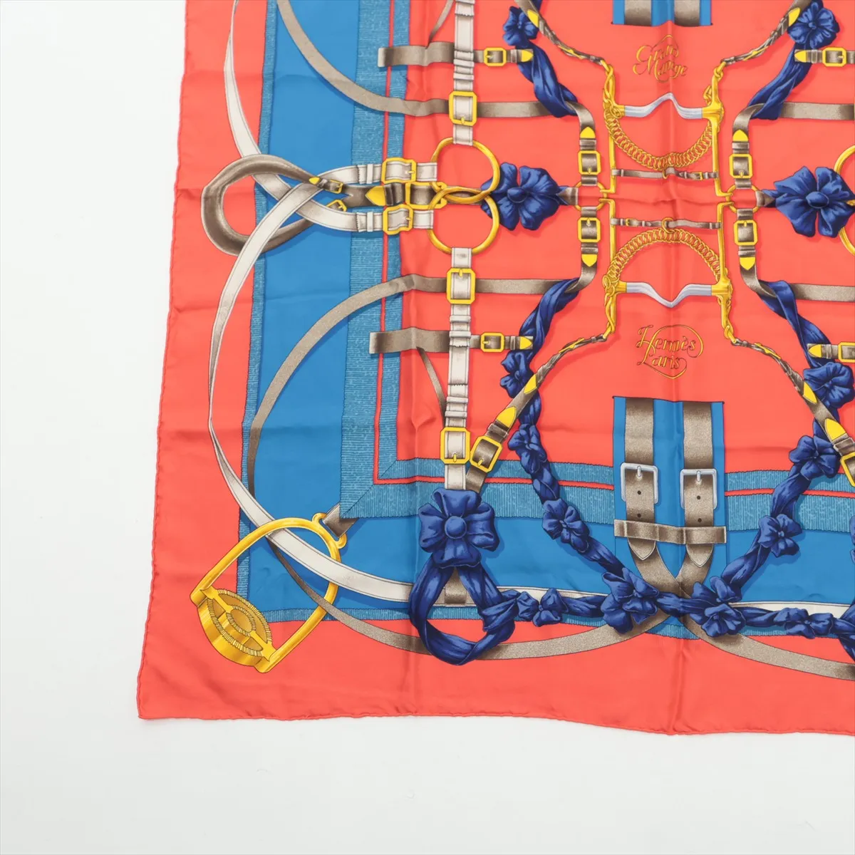 Carre 90 GRAND MANEGE (Grand Taming Technique) Scarf, Silk, Red x Blue. Shows wear, — view 5
