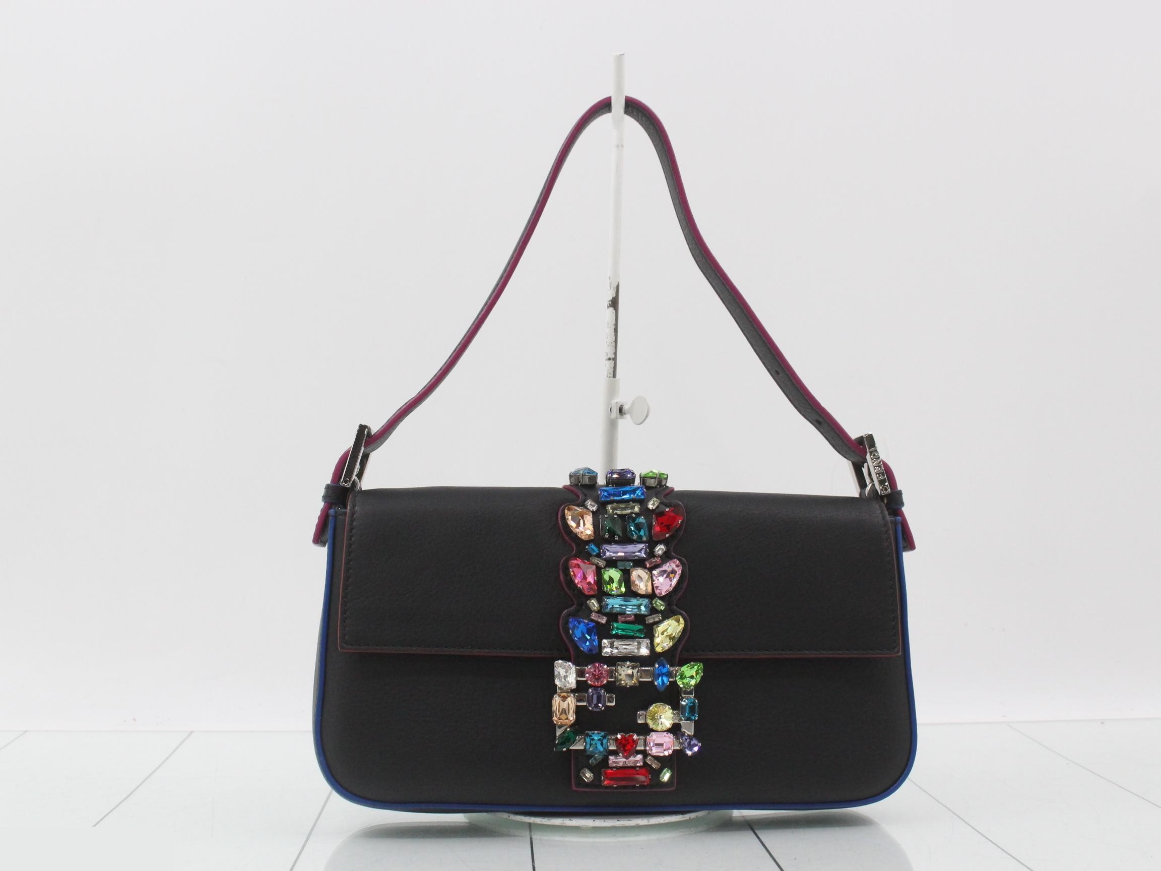Baguette Leather Jeweled One-Shoulder Bag