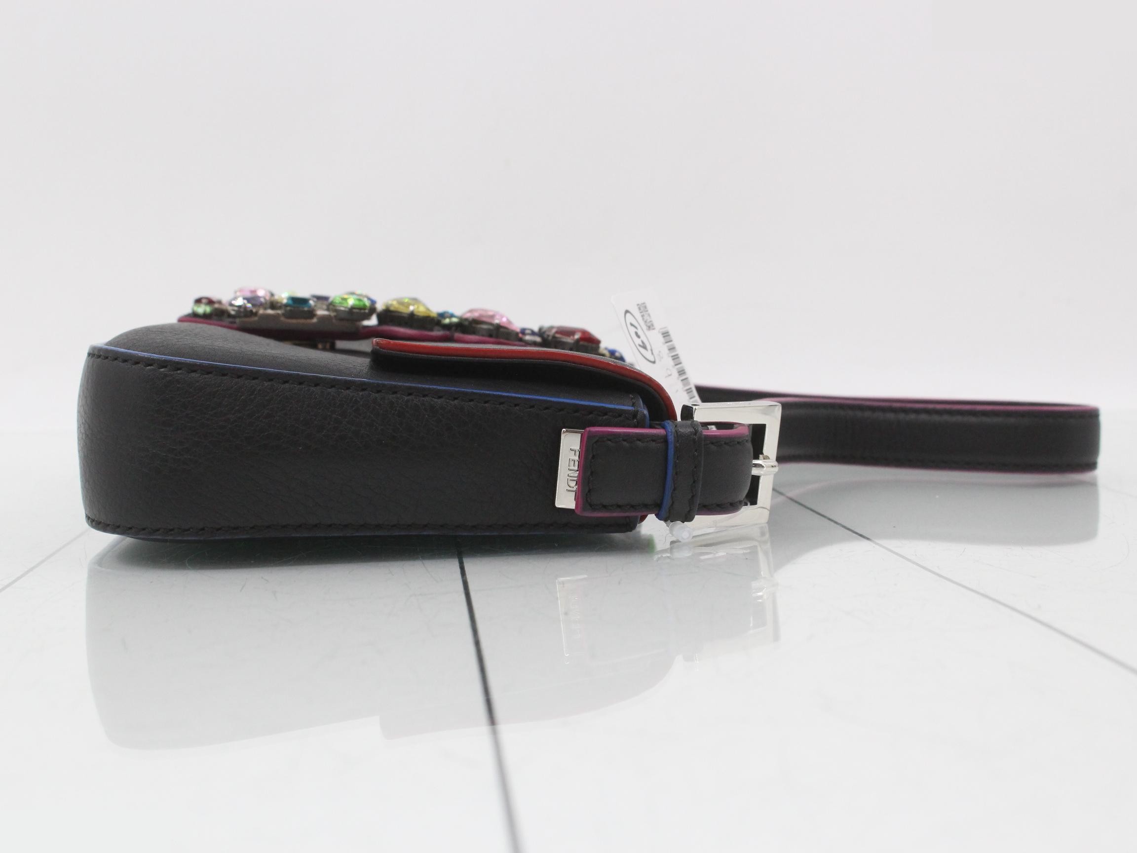 Baguette Leather Jeweled One-Shoulder Bag — view 3