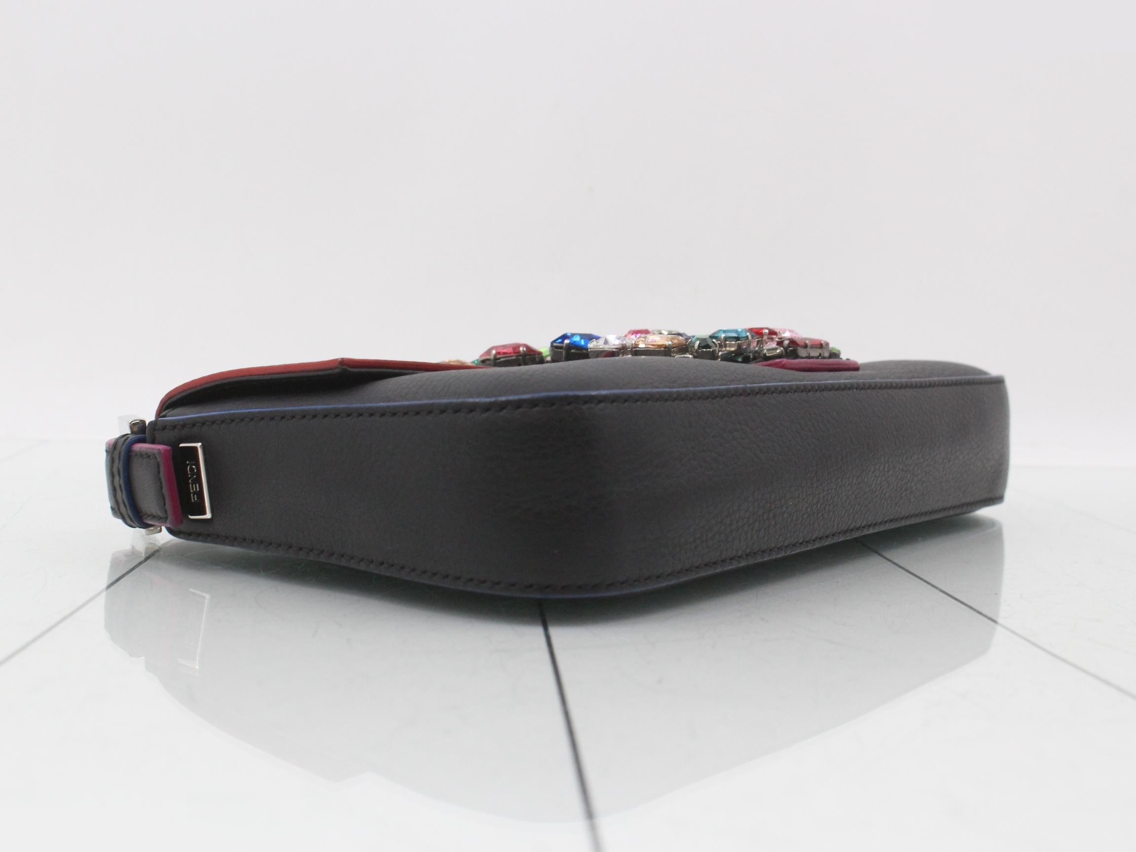 Baguette Leather Jeweled One-Shoulder Bag — view 4