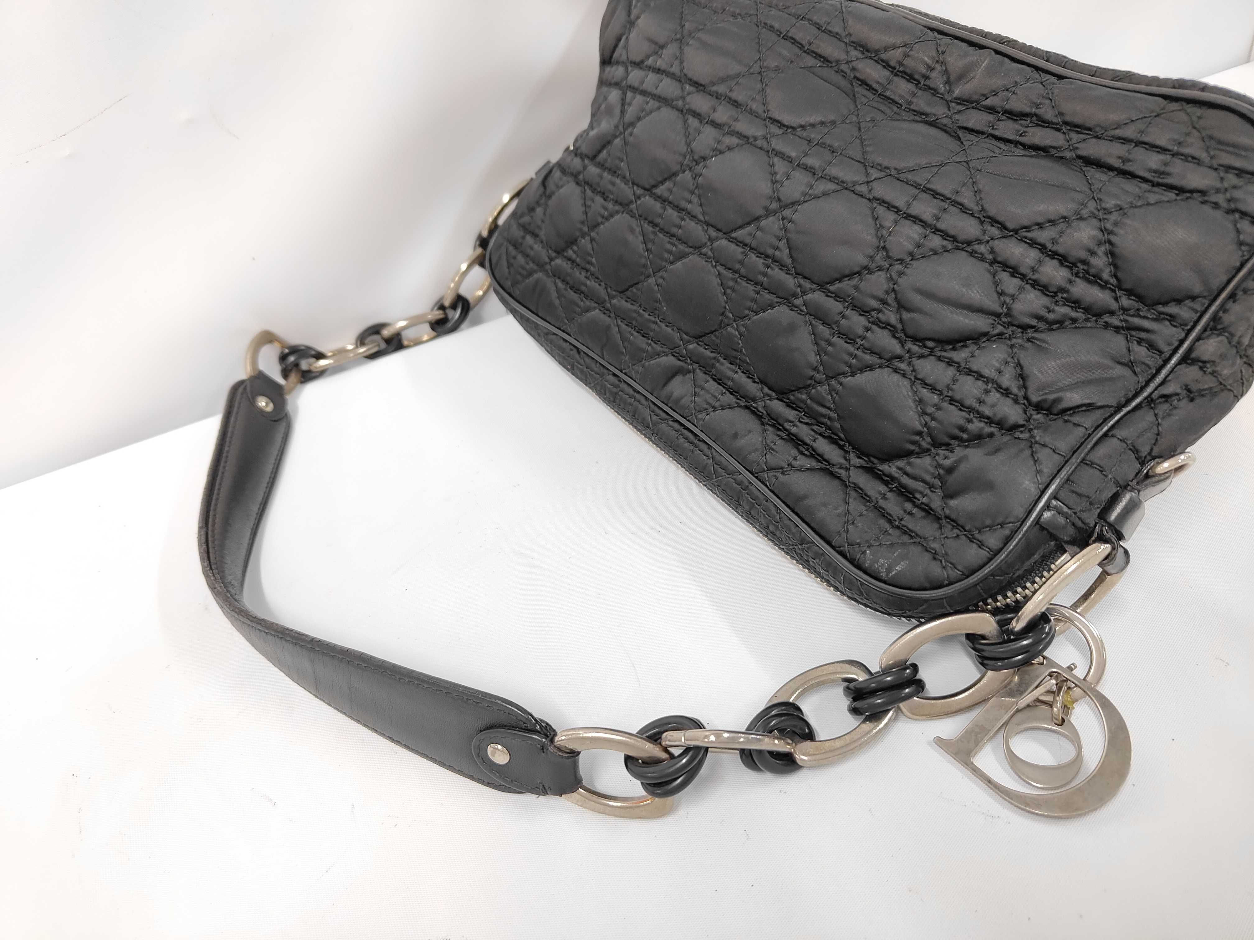 Cannage One-Shoulder Nylon x Leather Black Shoulder Bag — view 5