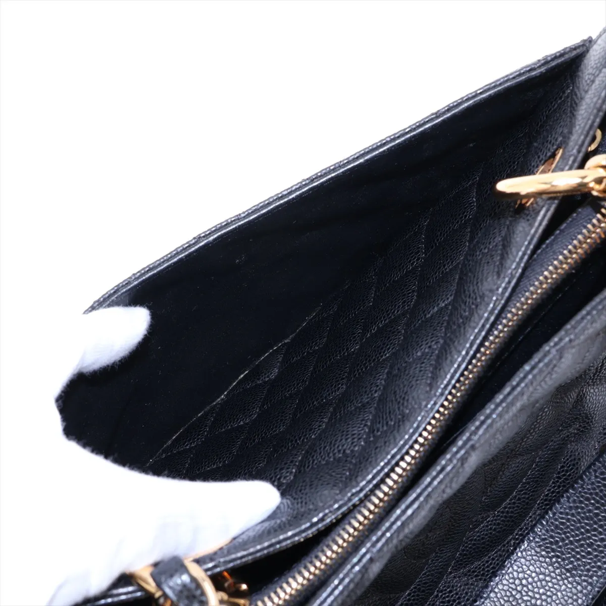 GST Caviar Skin Chain Tote Bag, Black with Gold Hardware, 19970392, Serial Number 19 — view 11