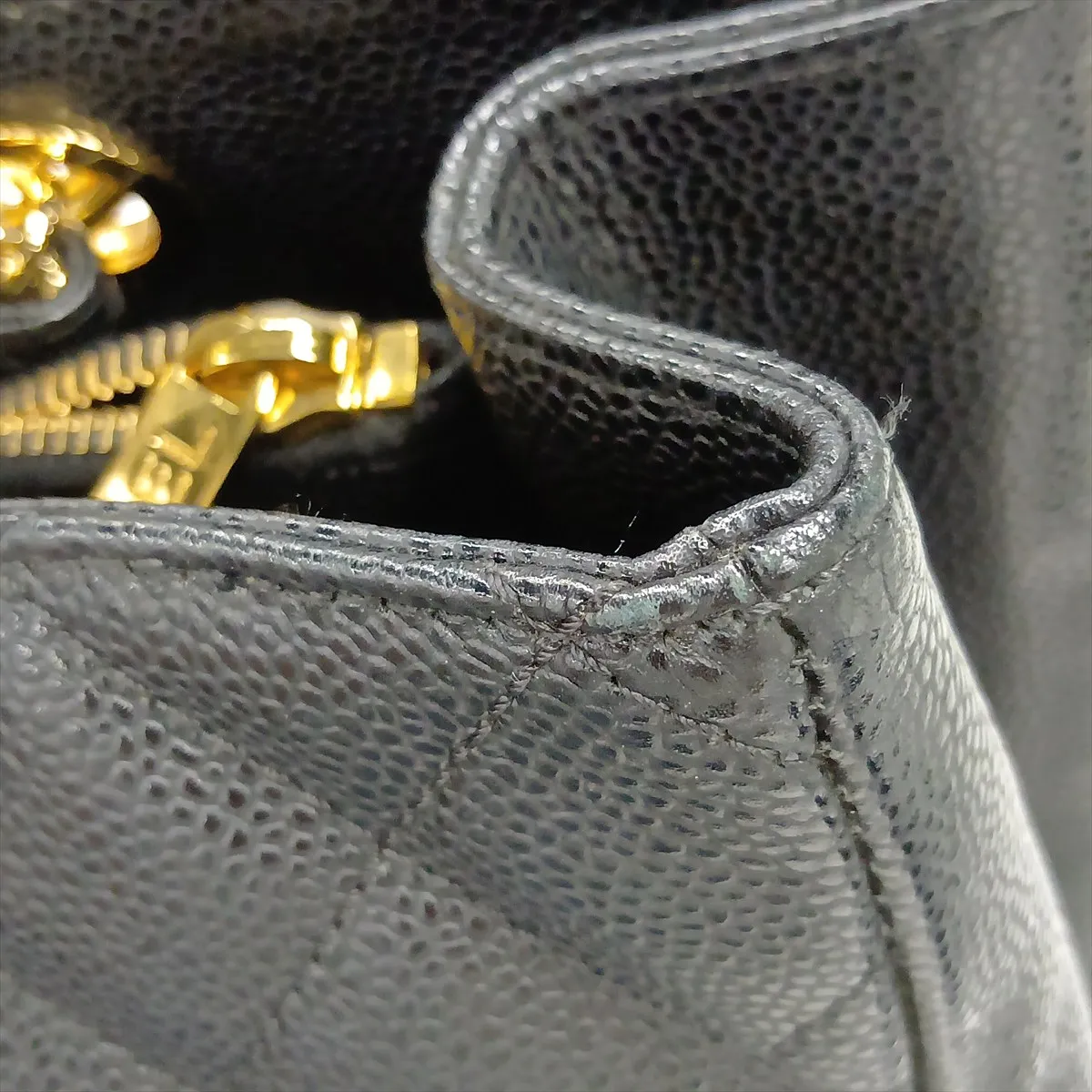 GST Caviar Skin Chain Tote Bag, Black with Gold Hardware, 19970392, Serial Number 19 — view 14