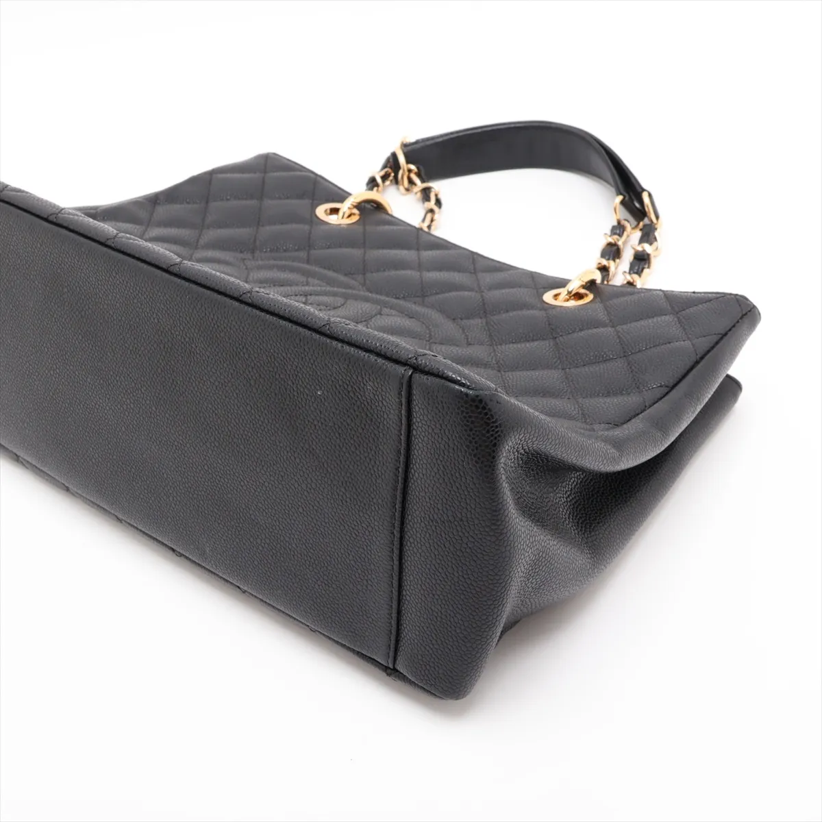 GST Caviar Skin Chain Tote Bag, Black with Gold Hardware, 19970392, Serial Number 19 — view 3