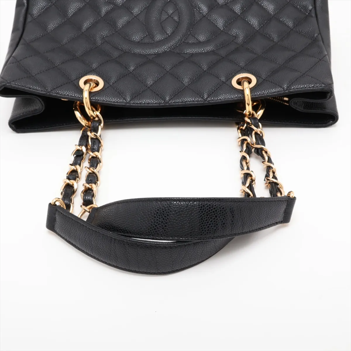 GST Caviar Skin Chain Tote Bag, Black with Gold Hardware, 19970392, Serial Number 19 — view 5