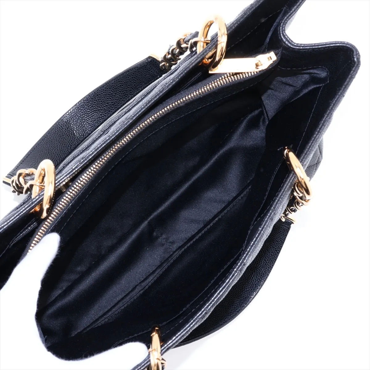 GST Caviar Skin Chain Tote Bag, Black with Gold Hardware, 19970392, Serial Number 19 — view 6