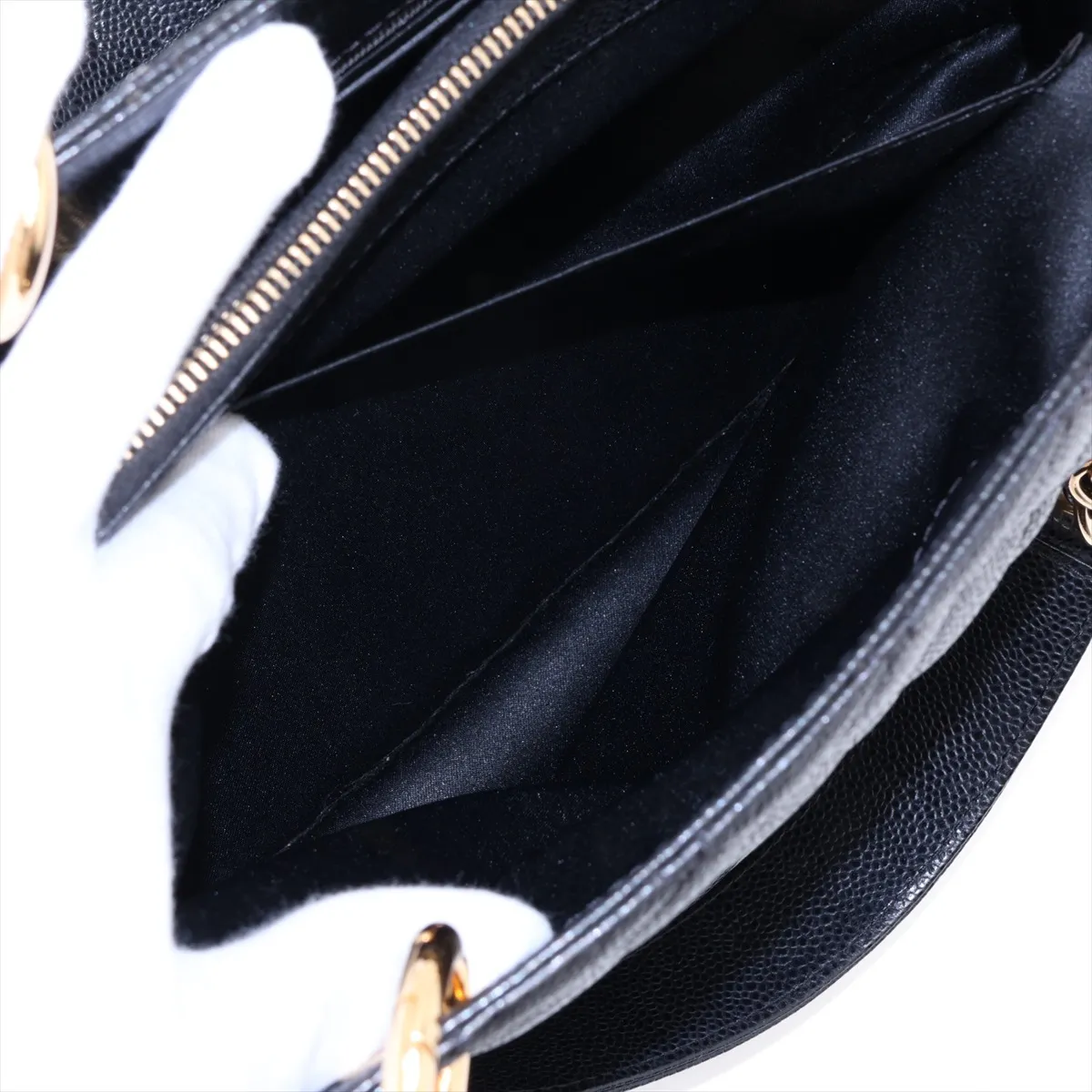 GST Caviar Skin Chain Tote Bag, Black with Gold Hardware, 19970392, Serial Number 19 — view 7