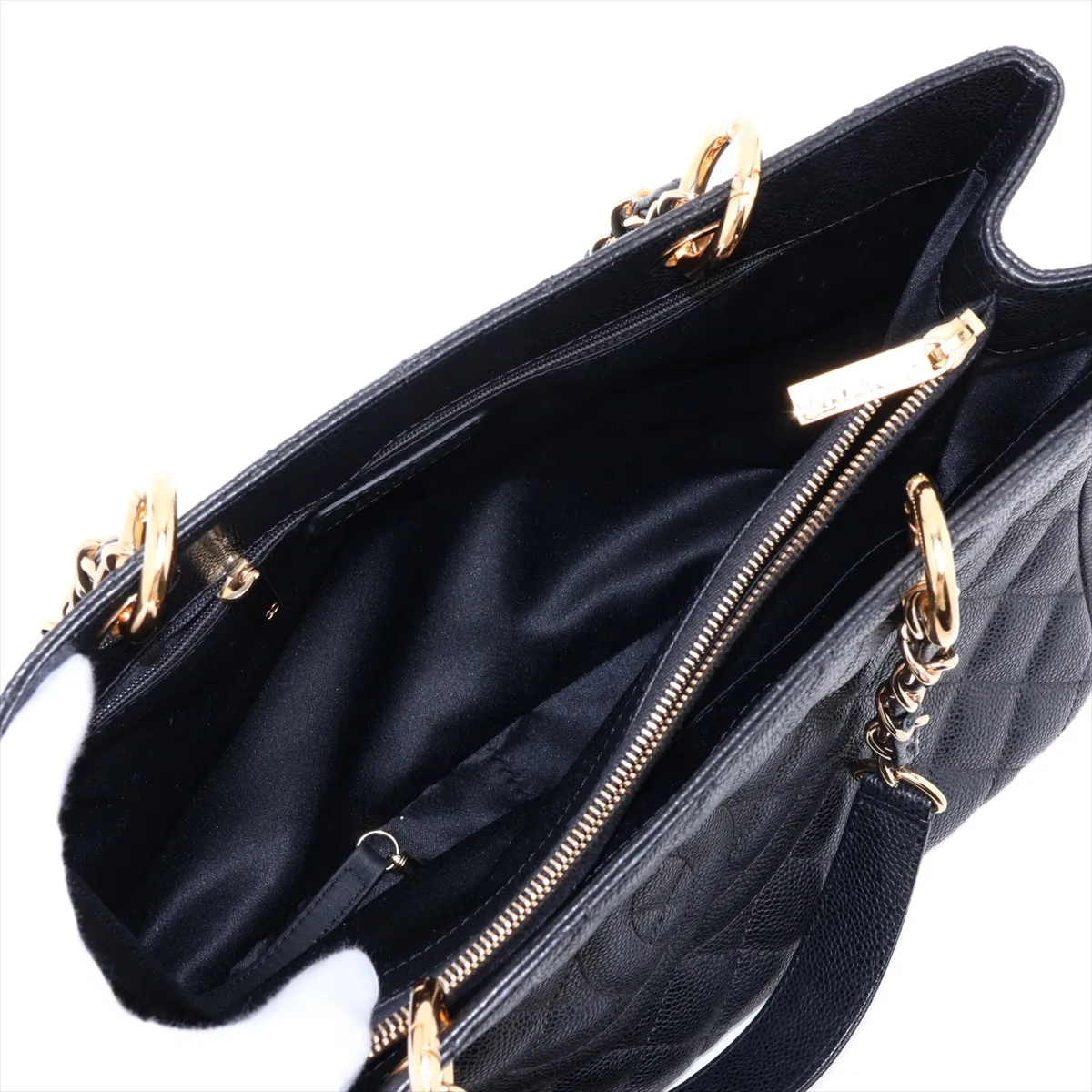 GST Caviar Skin Chain Tote Bag, Black with Gold Hardware, 19970392, Serial Number 19 — view 9