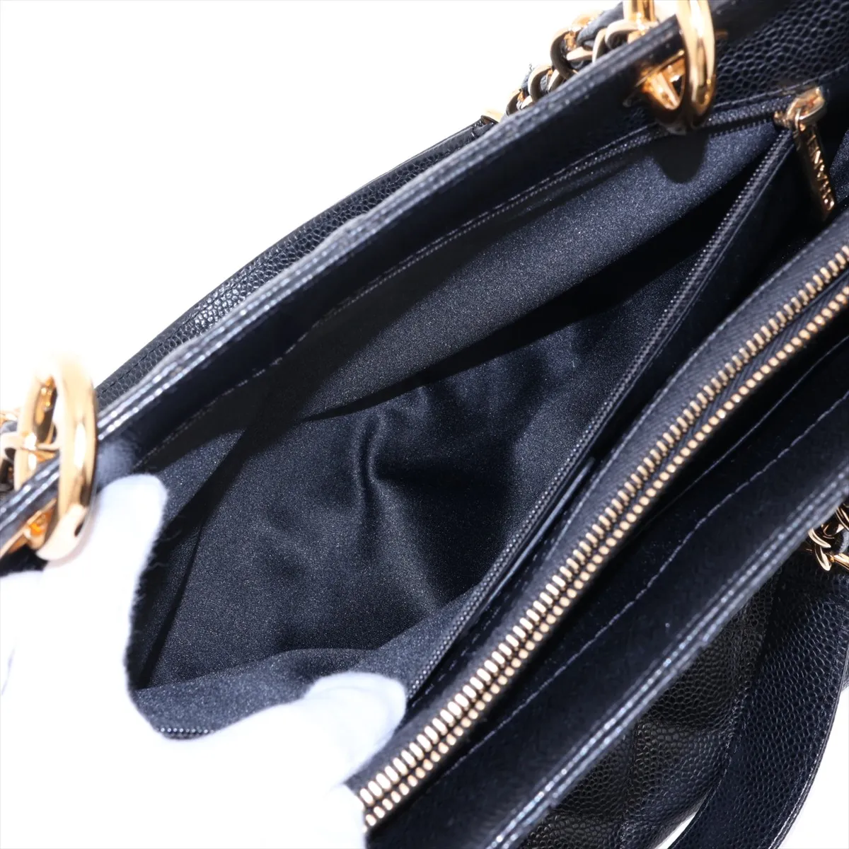 GST Caviar Skin Chain Tote Bag, Black with Gold Hardware, 19970392, Serial Number 19 — view 10
