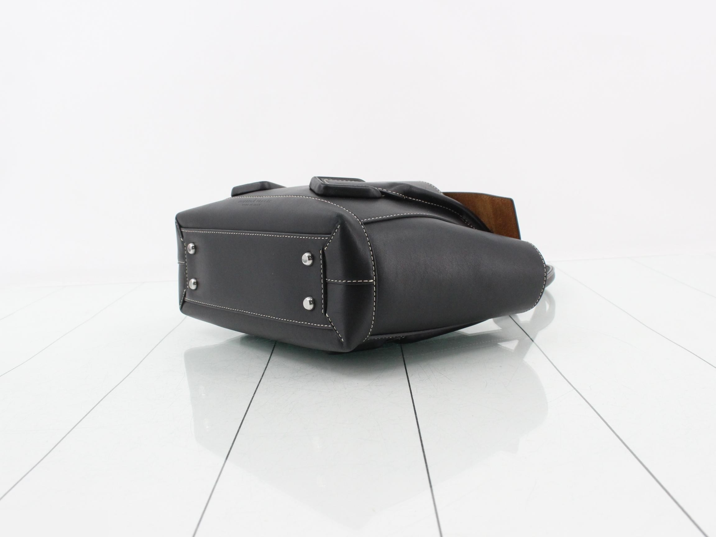 Small Zaarco Leather Semi-Shoulder Bag, Black — view 6