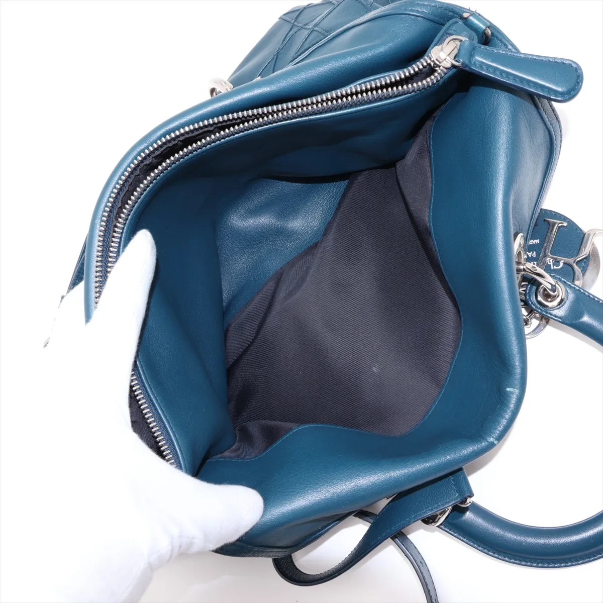 Cannage Granville Leather 2-Way Handbag, Blue — view 11
