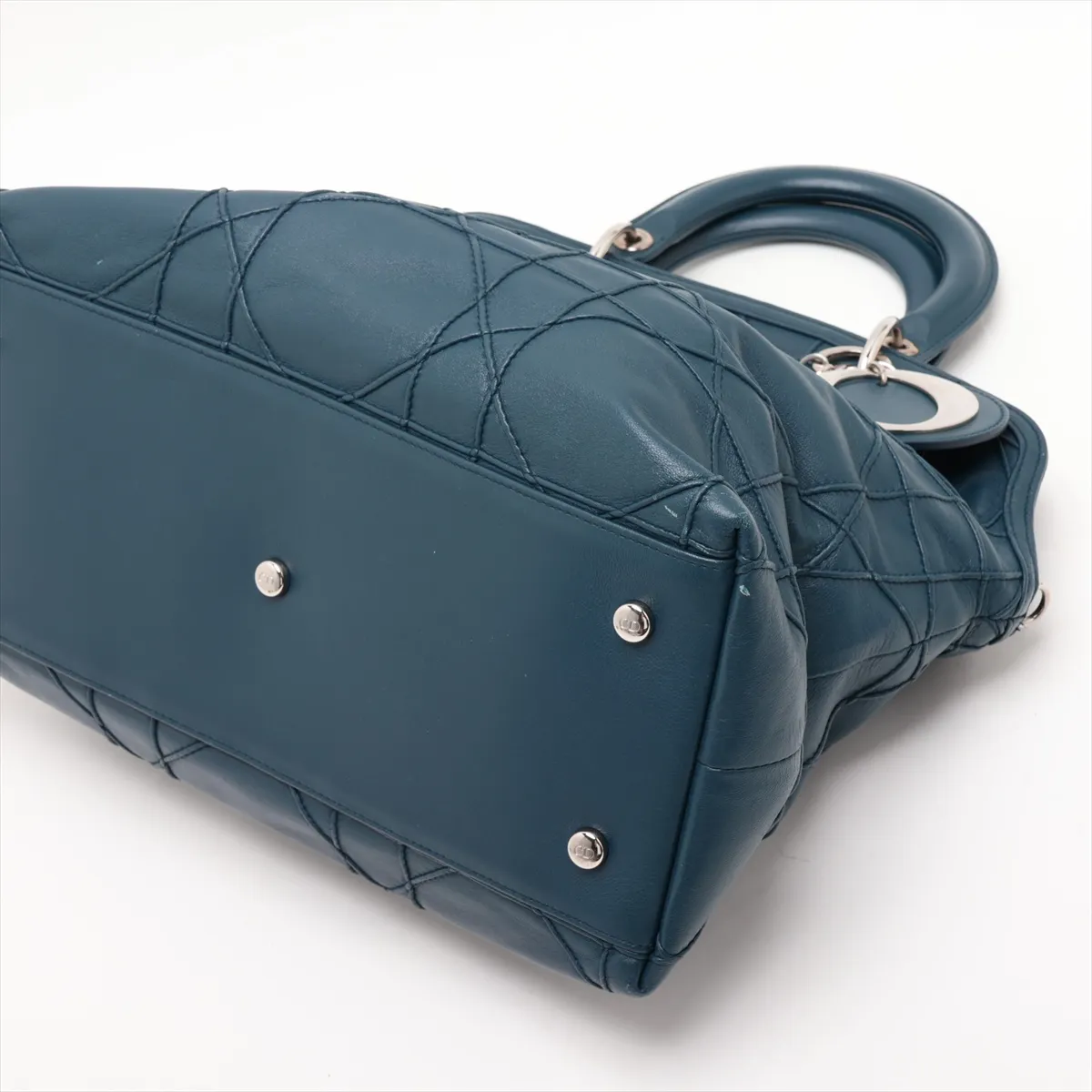 Cannage Granville Leather 2-Way Handbag, Blue — view 3