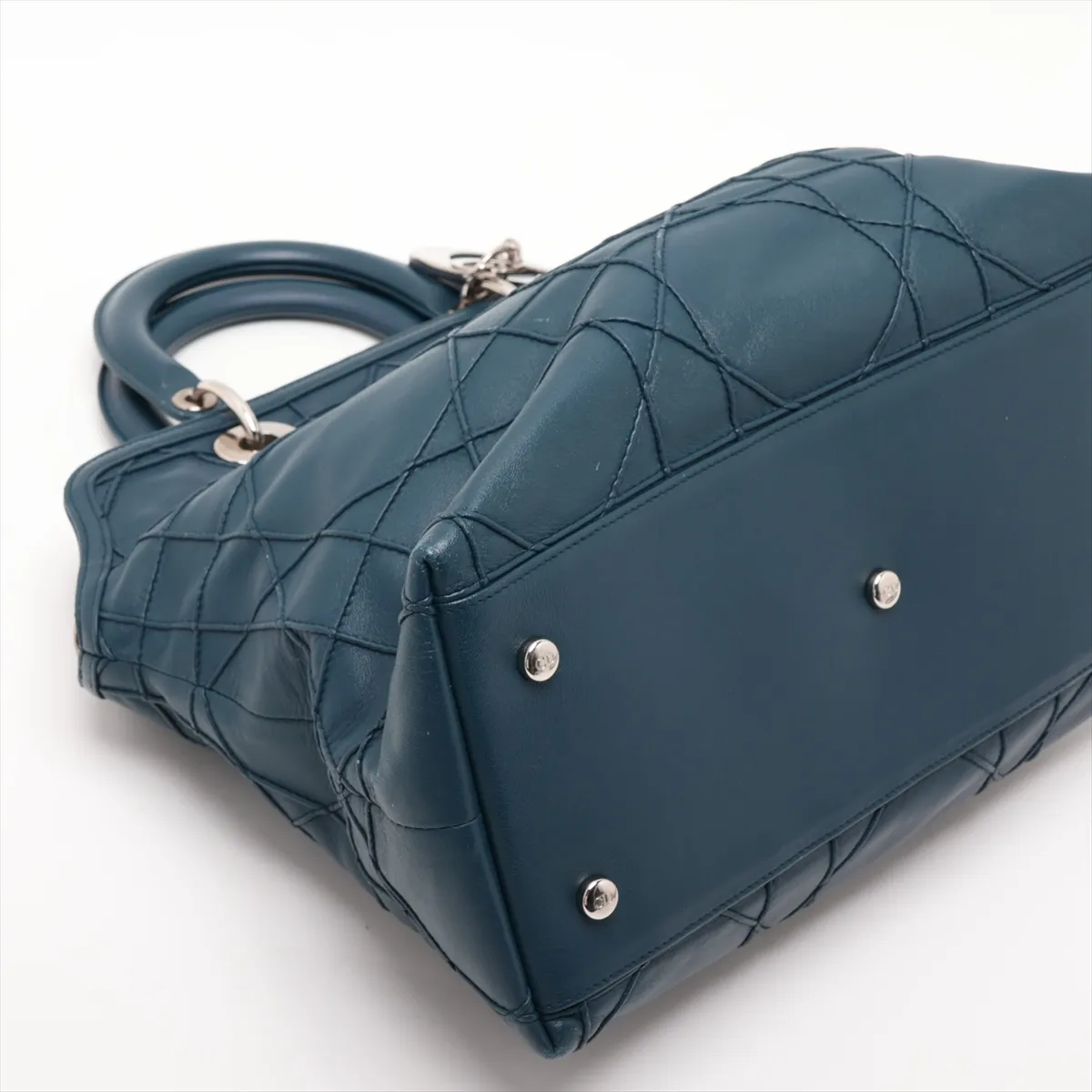 Cannage Granville Leather 2-Way Handbag, Blue — view 4