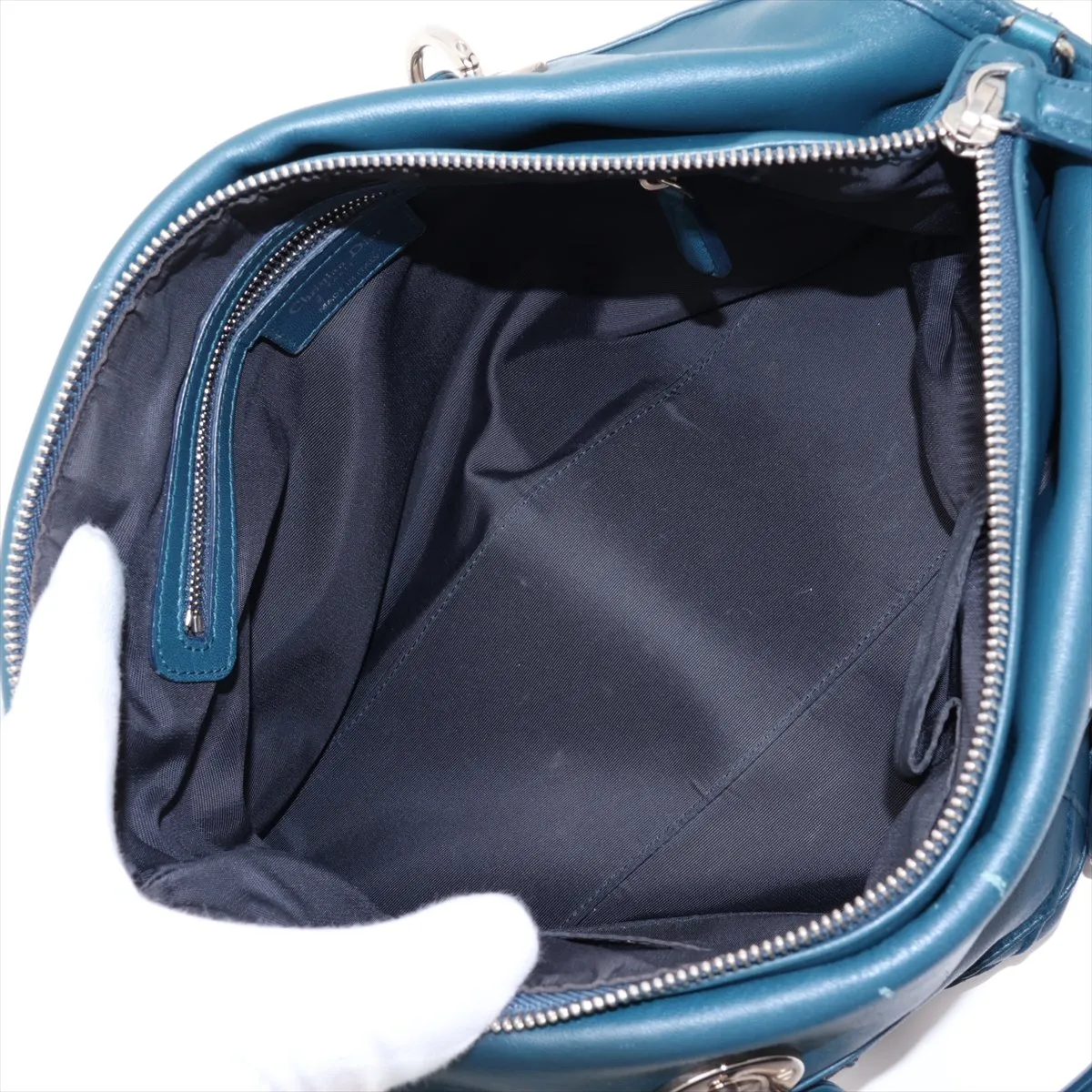 Cannage Granville Leather 2-Way Handbag, Blue — view 8