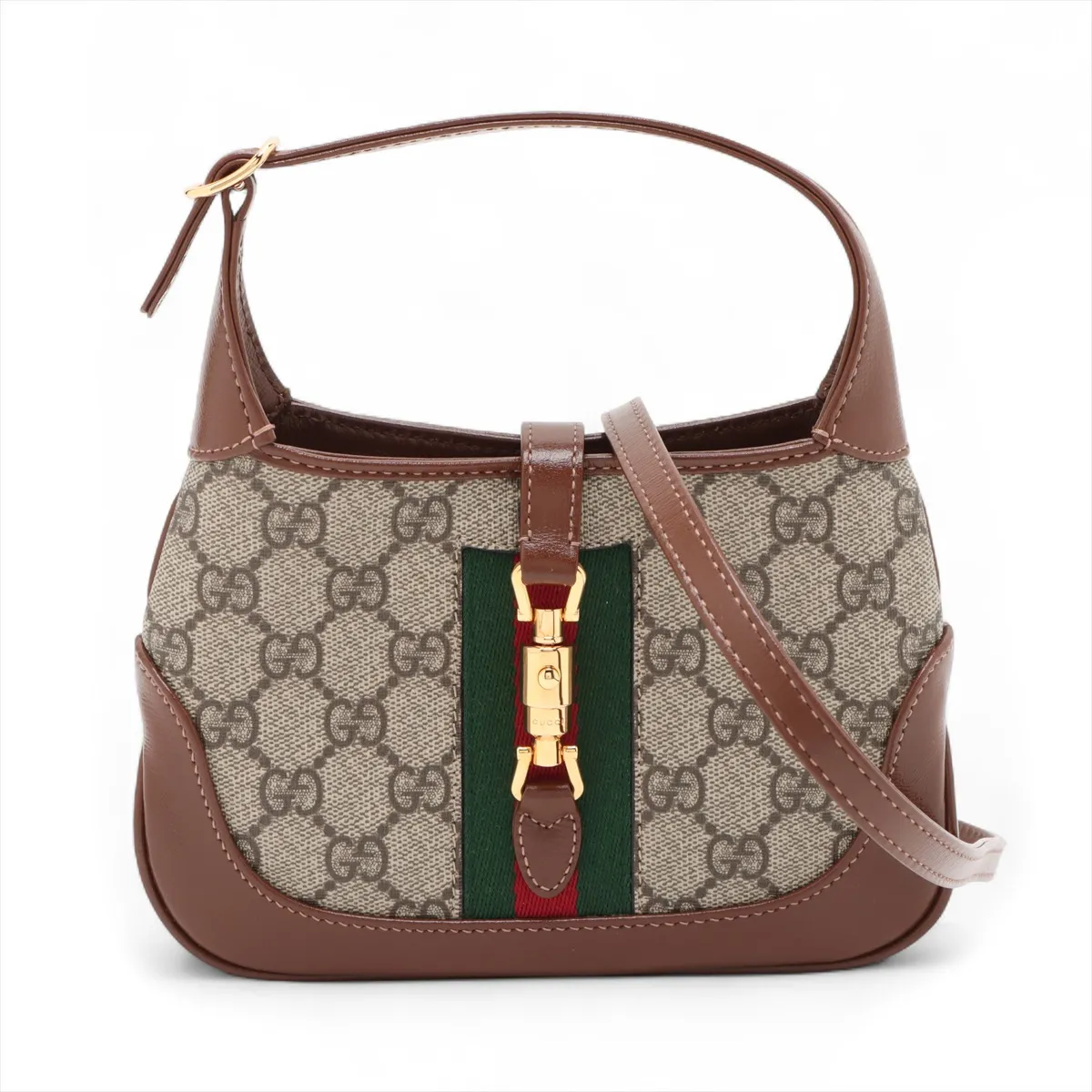 GG Supreme Jackie 1961 PVC x Leather Shoulder Bag, Beige x Brown, 637092