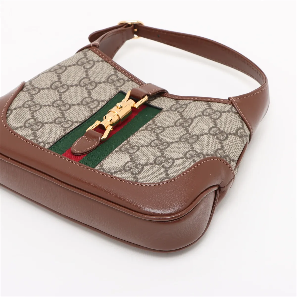 GG Supreme Jackie 1961 PVC x Leather Shoulder Bag, Beige x Brown, 637092 — view 3