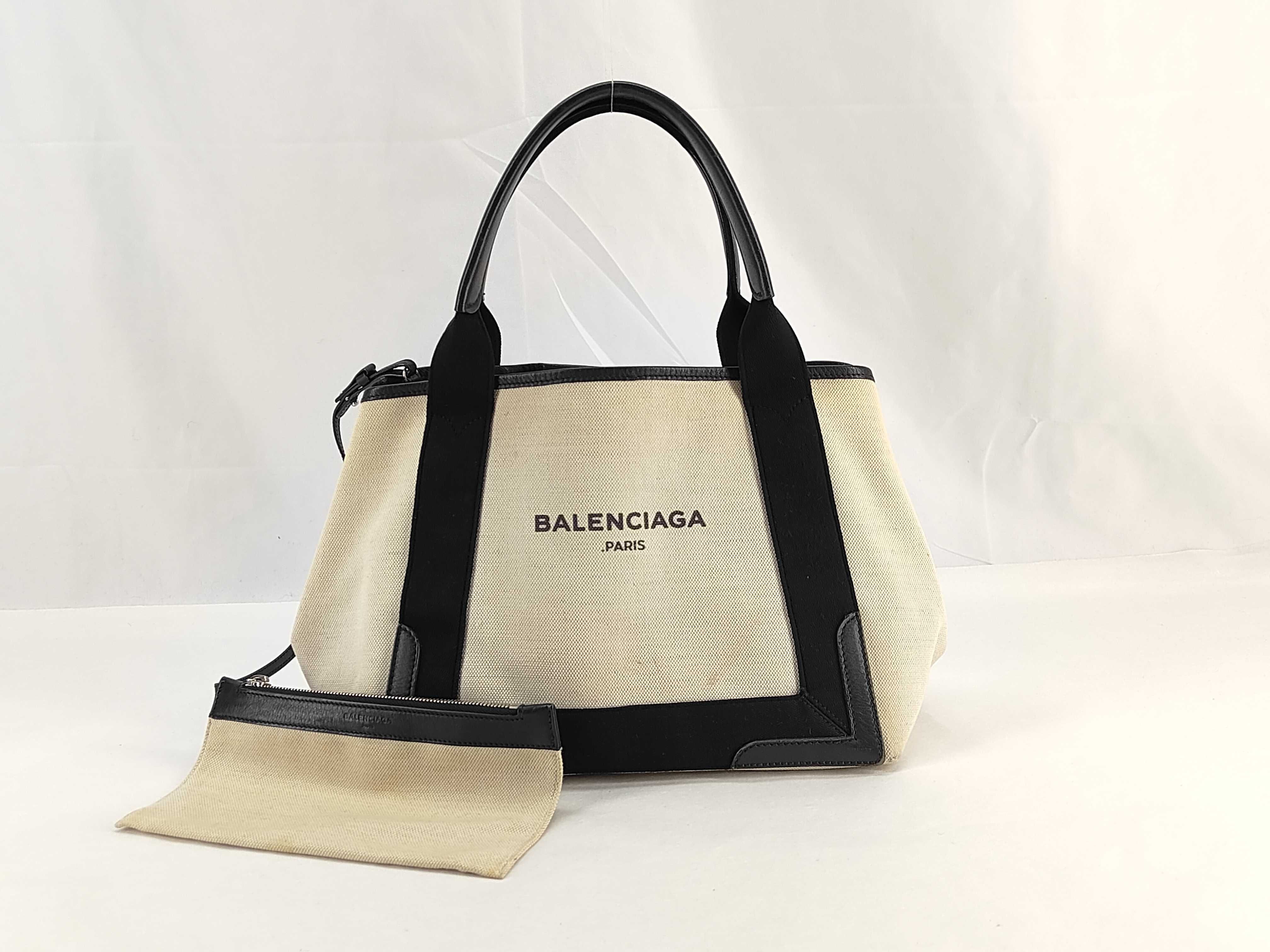Navy Cabas Canvas x Leather Handbag Beige x Black 339933 Tote Bag