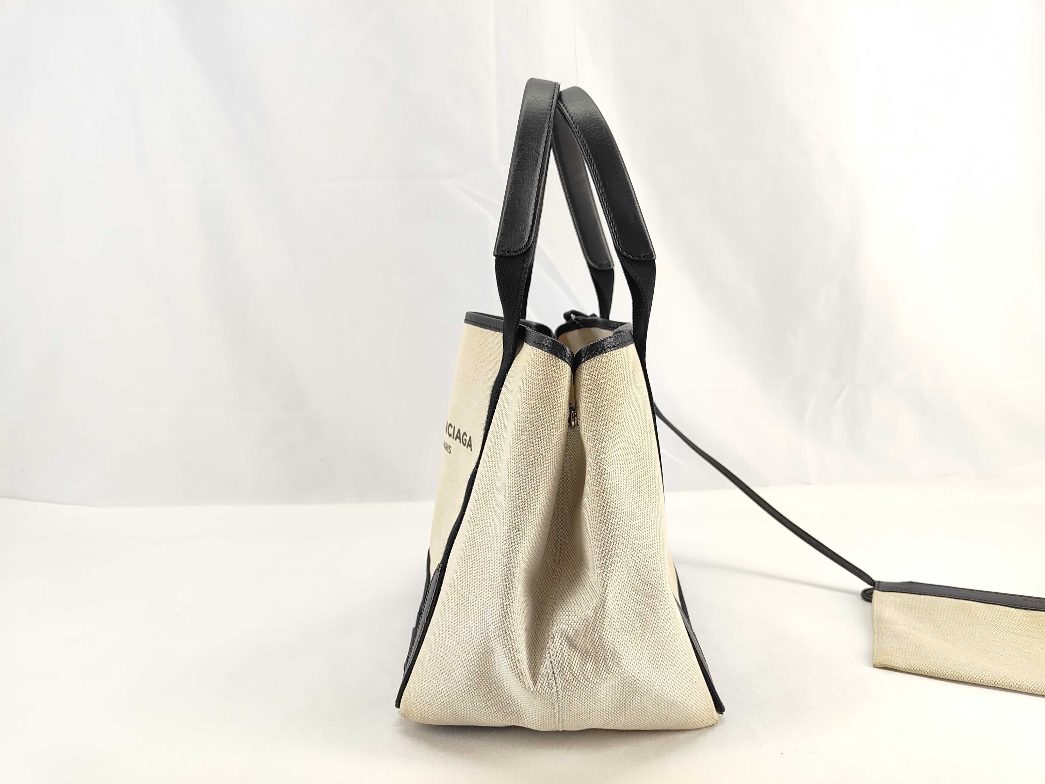 Navy Cabas Canvas x Leather Handbag Beige x Black 339933 Tote Bag — view 3