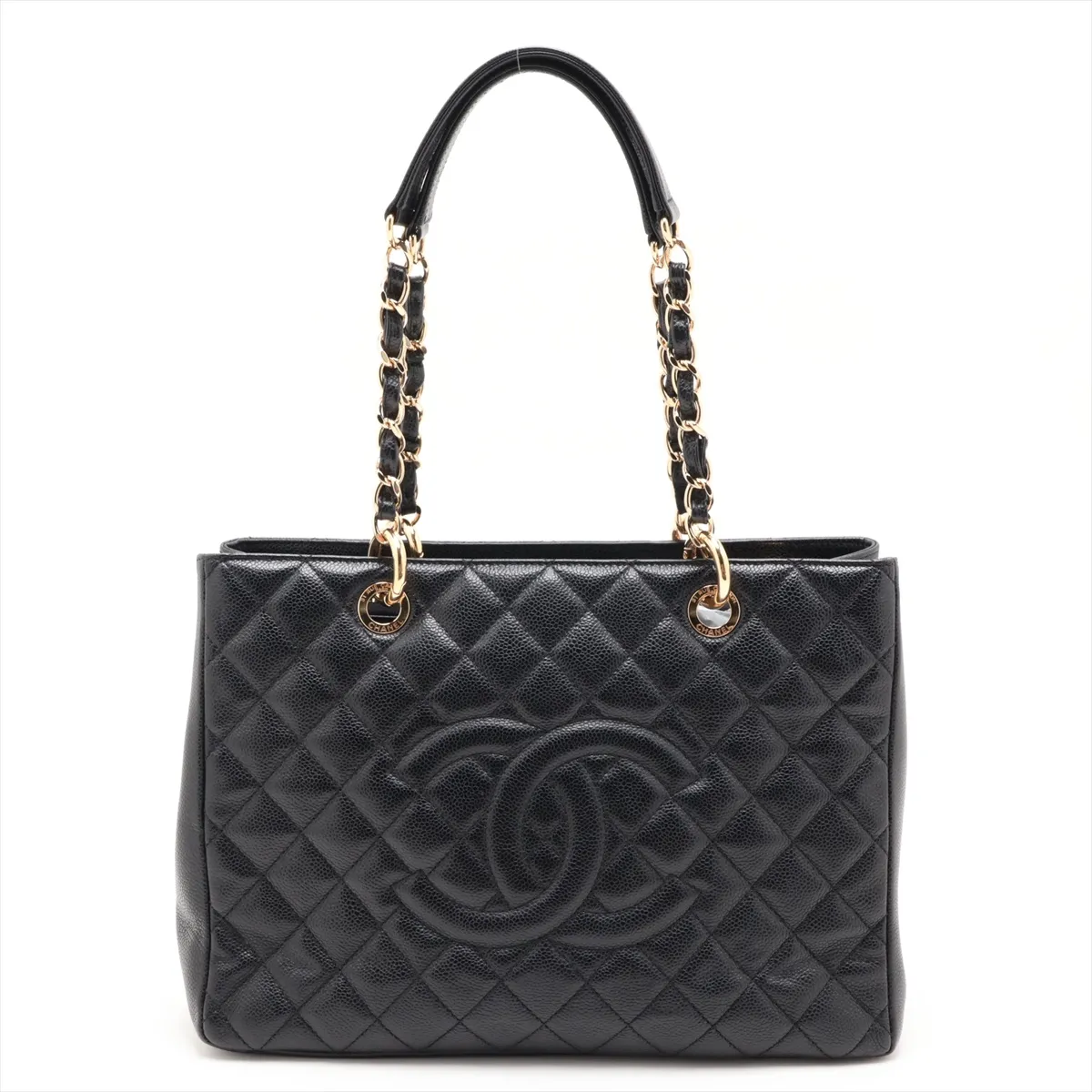 GST Caviar Skin Chain Tote Bag, Black with Gold Hardware, 161584335, Serial Number 16
