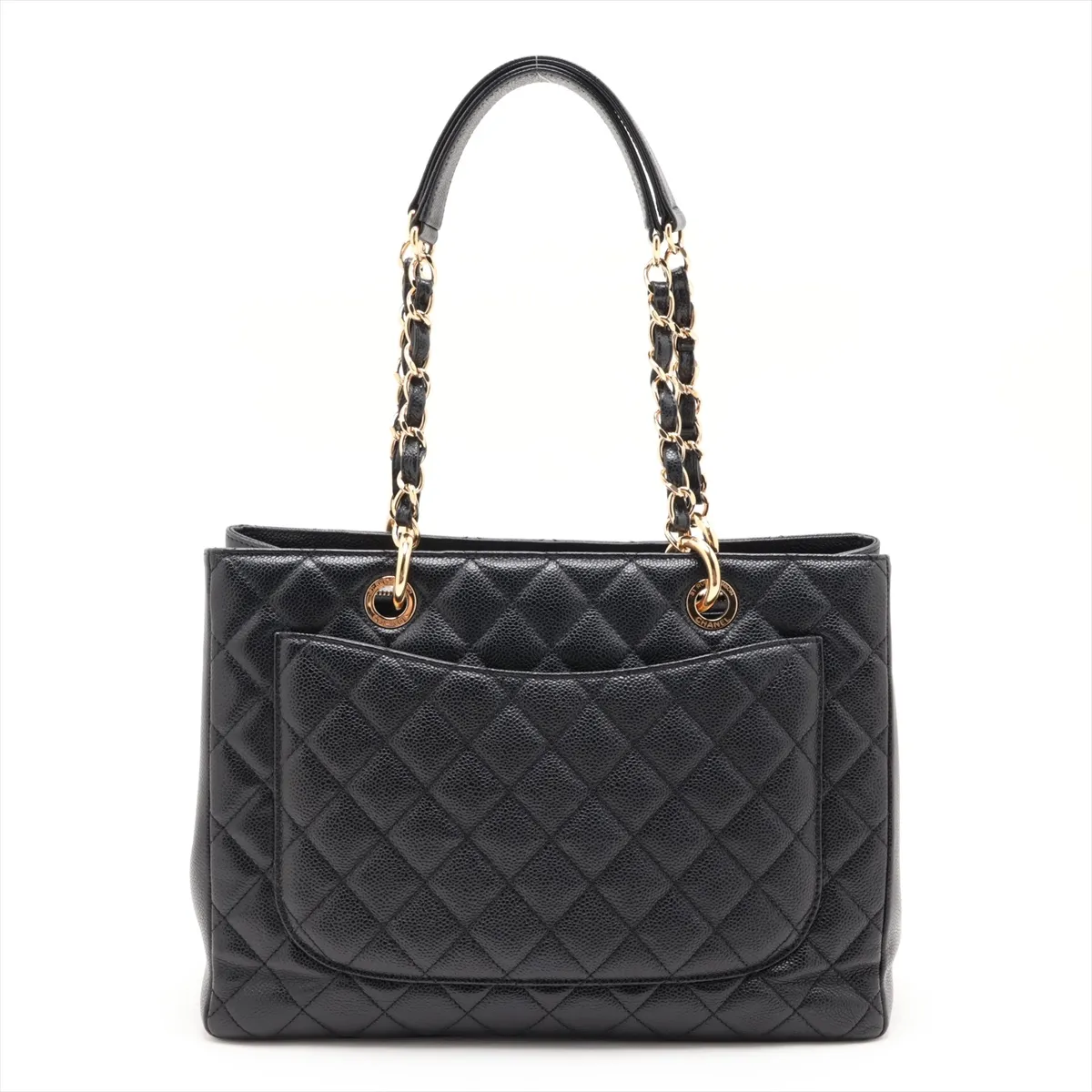 GST Caviar Skin Chain Tote Bag, Black with Gold Hardware, 161584335, Serial Number 16 — view 2